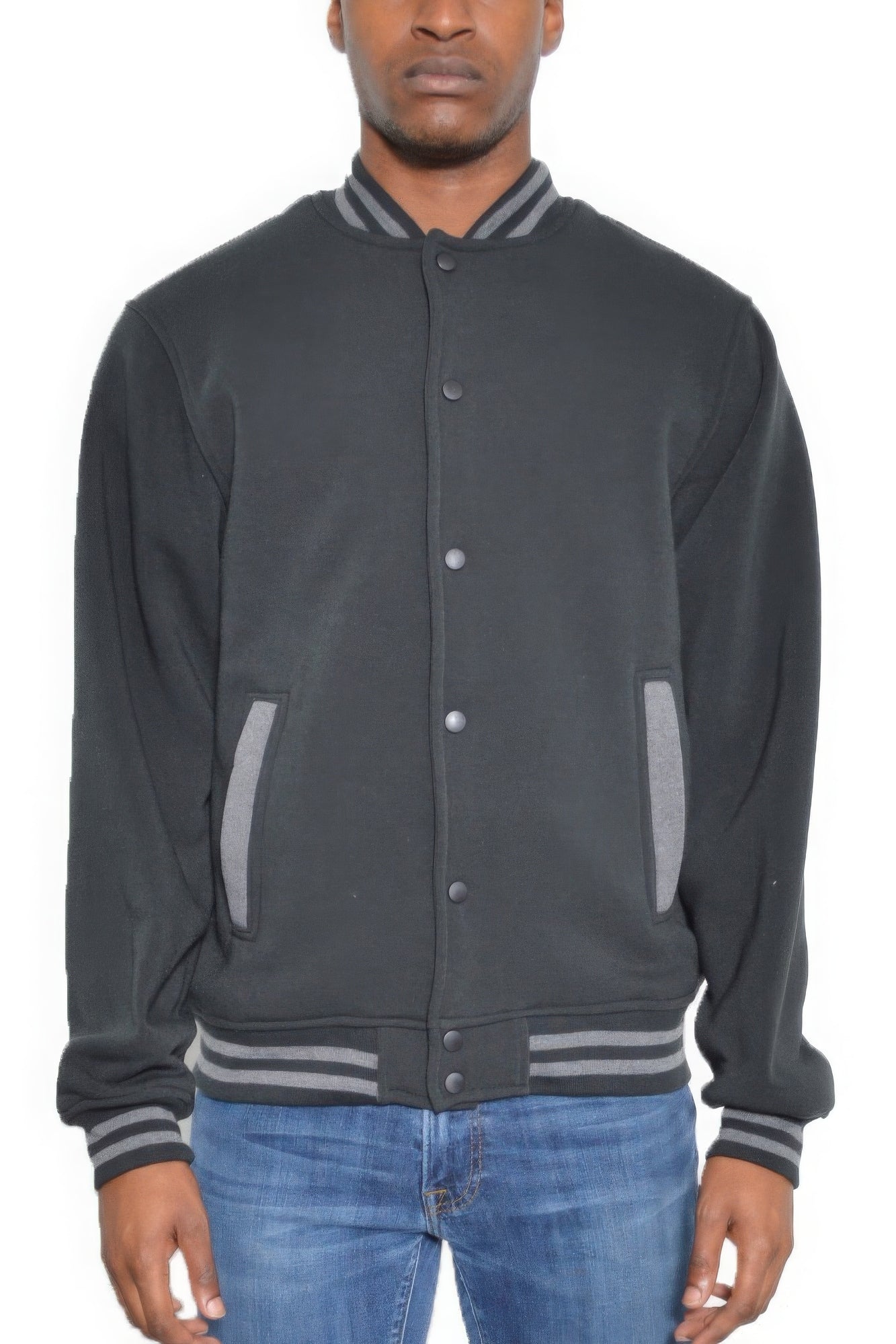 Mens Fleece Snap Button Varsity Jacket - PureLove Designs LLC