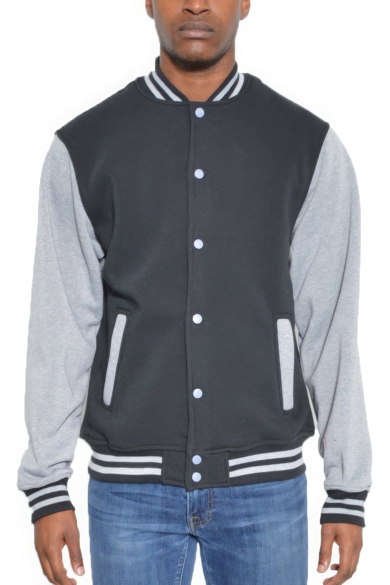 Mens Fleece Snap Button Varsity Jacket - PureLove Designs LLC