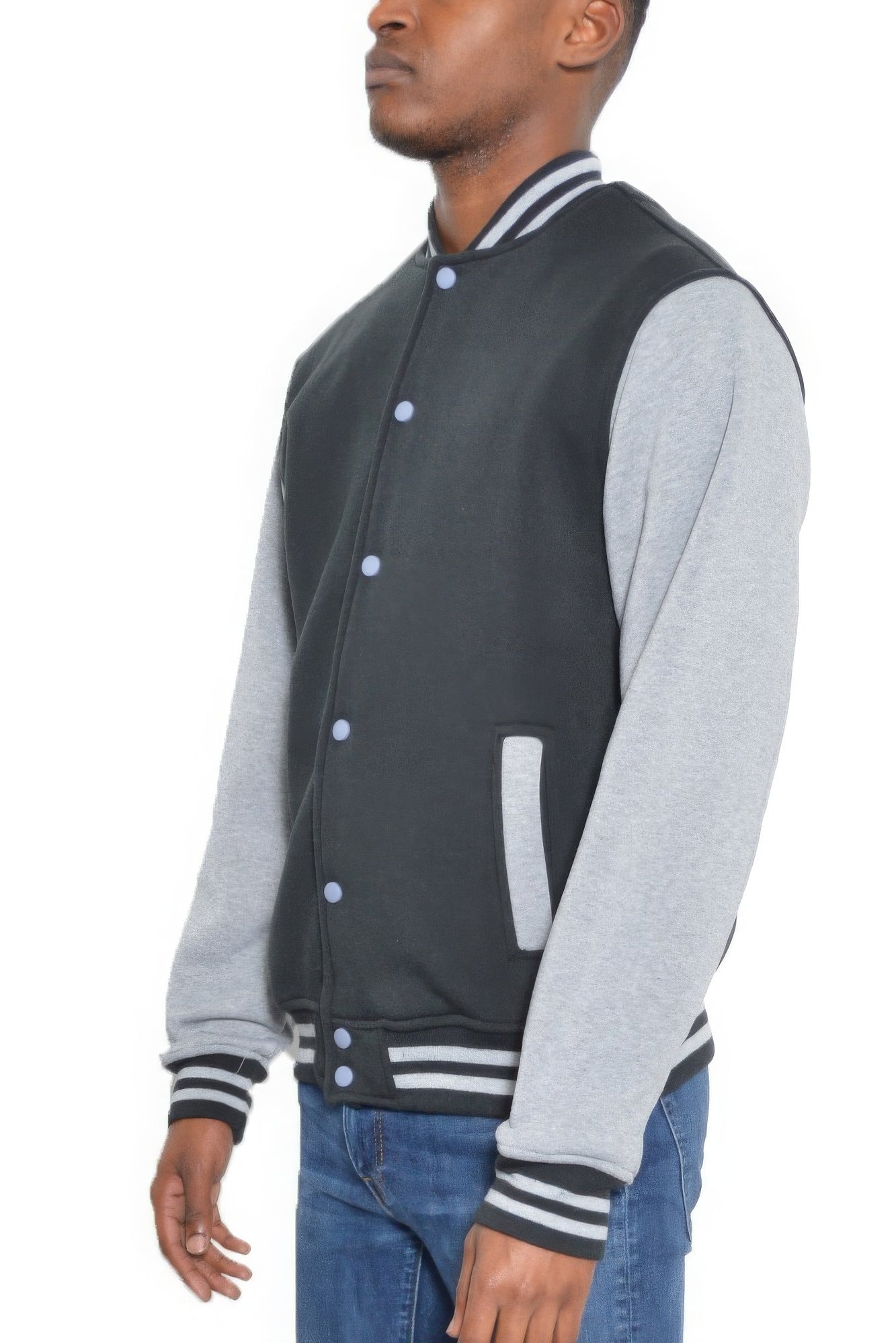 Mens Fleece Snap Button Varsity Jacket - PureLove Designs LLC