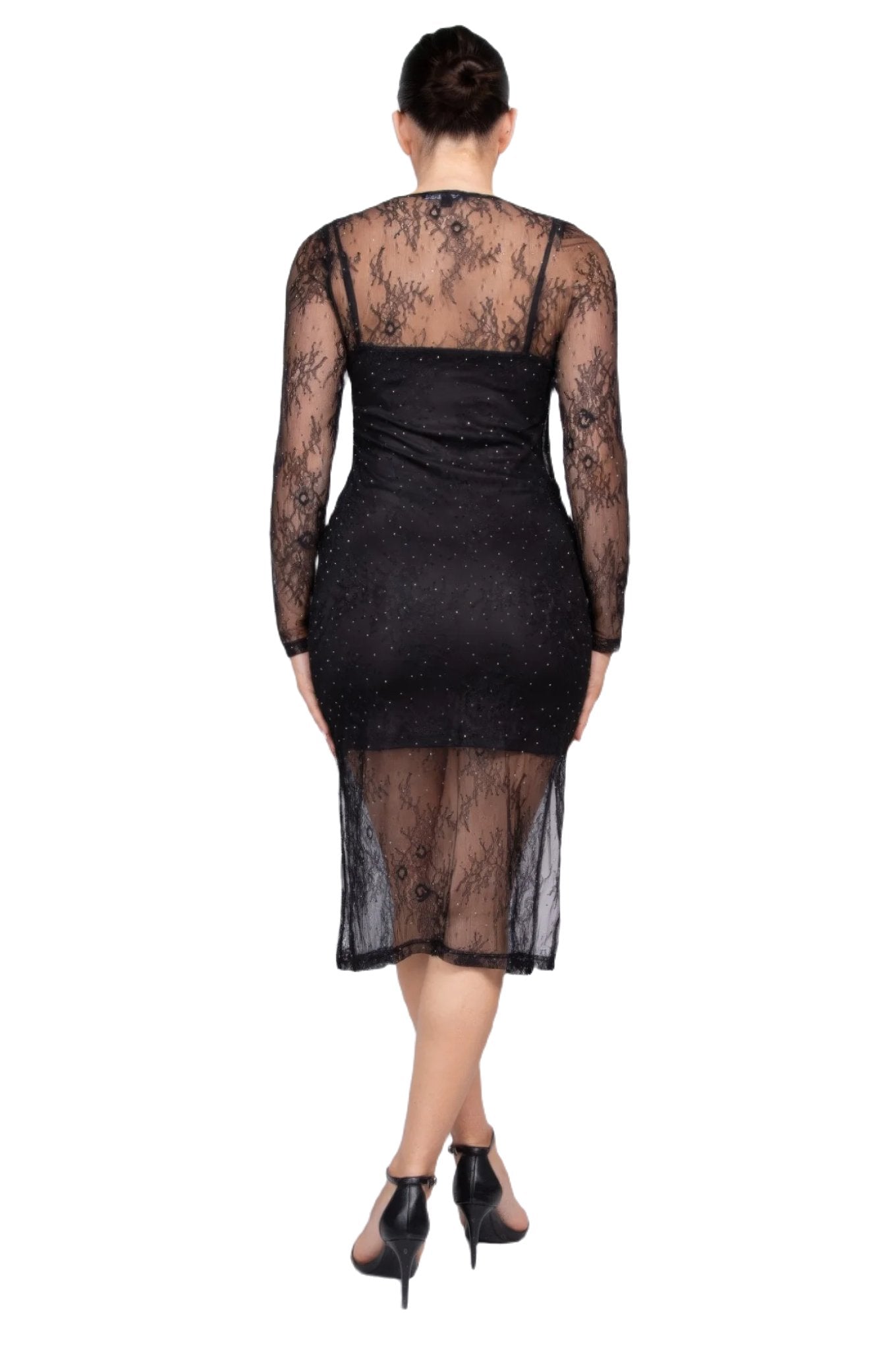 Lace Rhinestone-studded Slit Midi Dress - PureLove Designs LLC