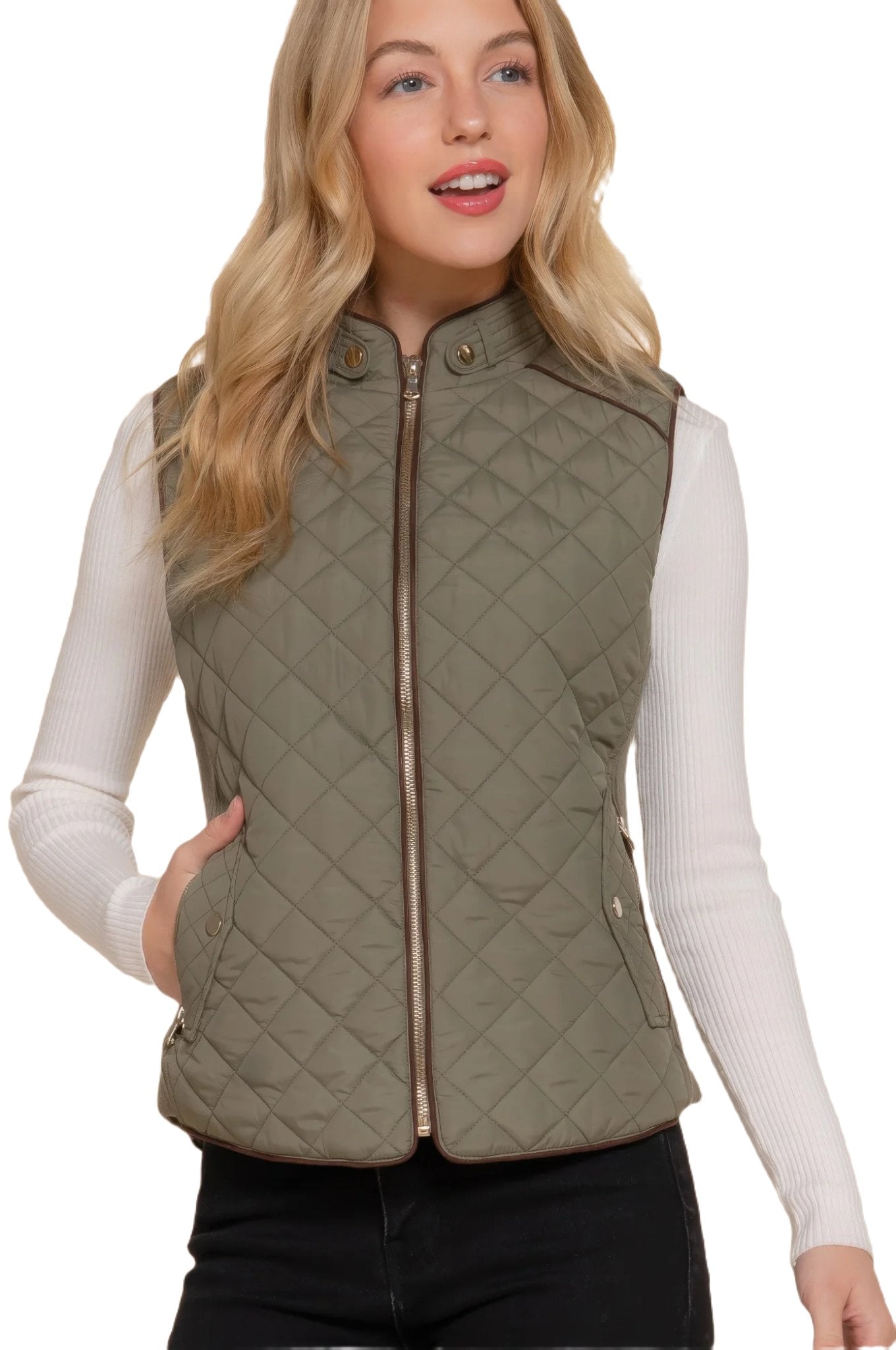 Suede Piping Quilted Padding Vest - PureLove Designs LLC