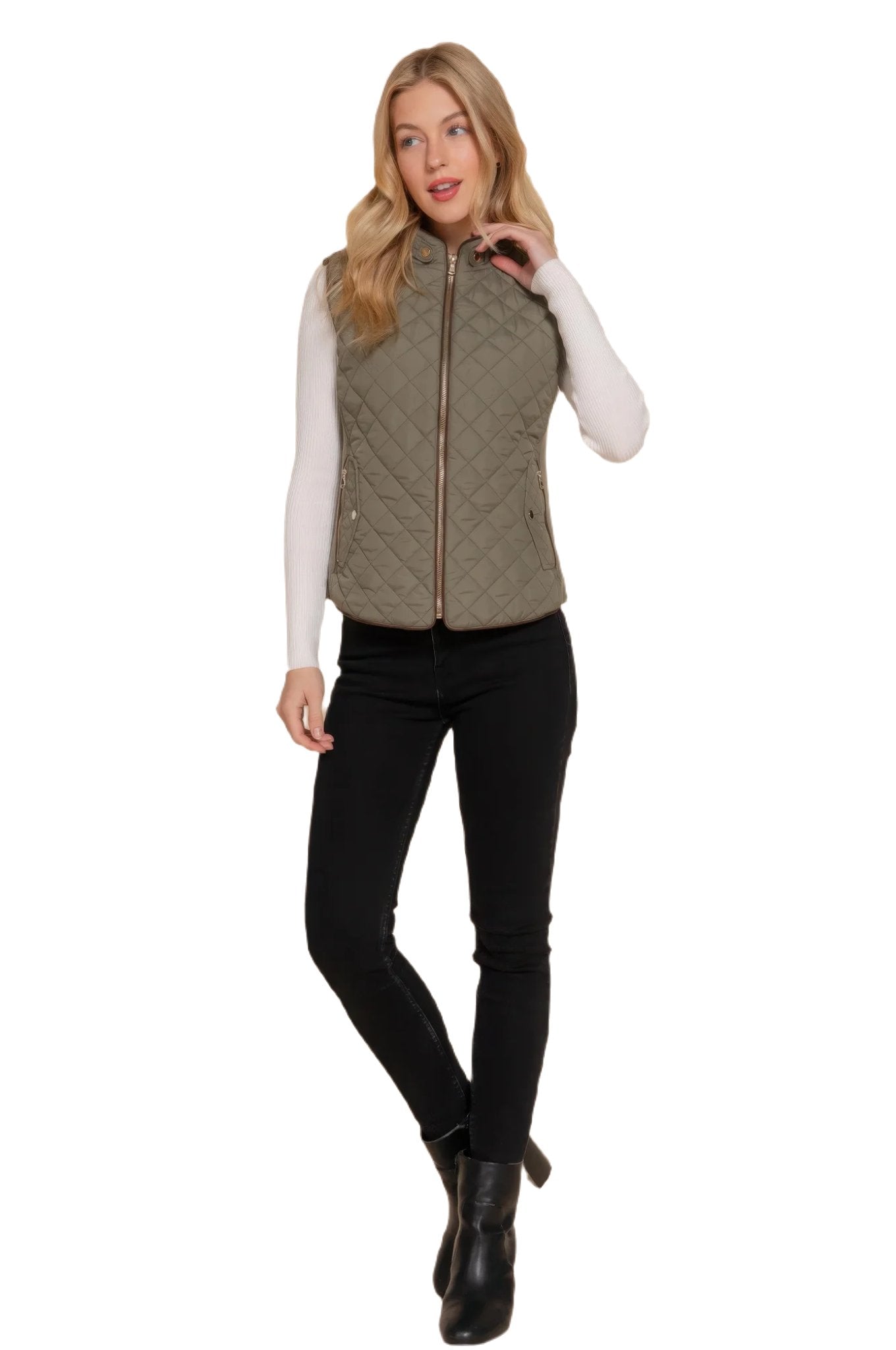 Suede Piping Quilted Padding Vest - PureLove Designs LLC