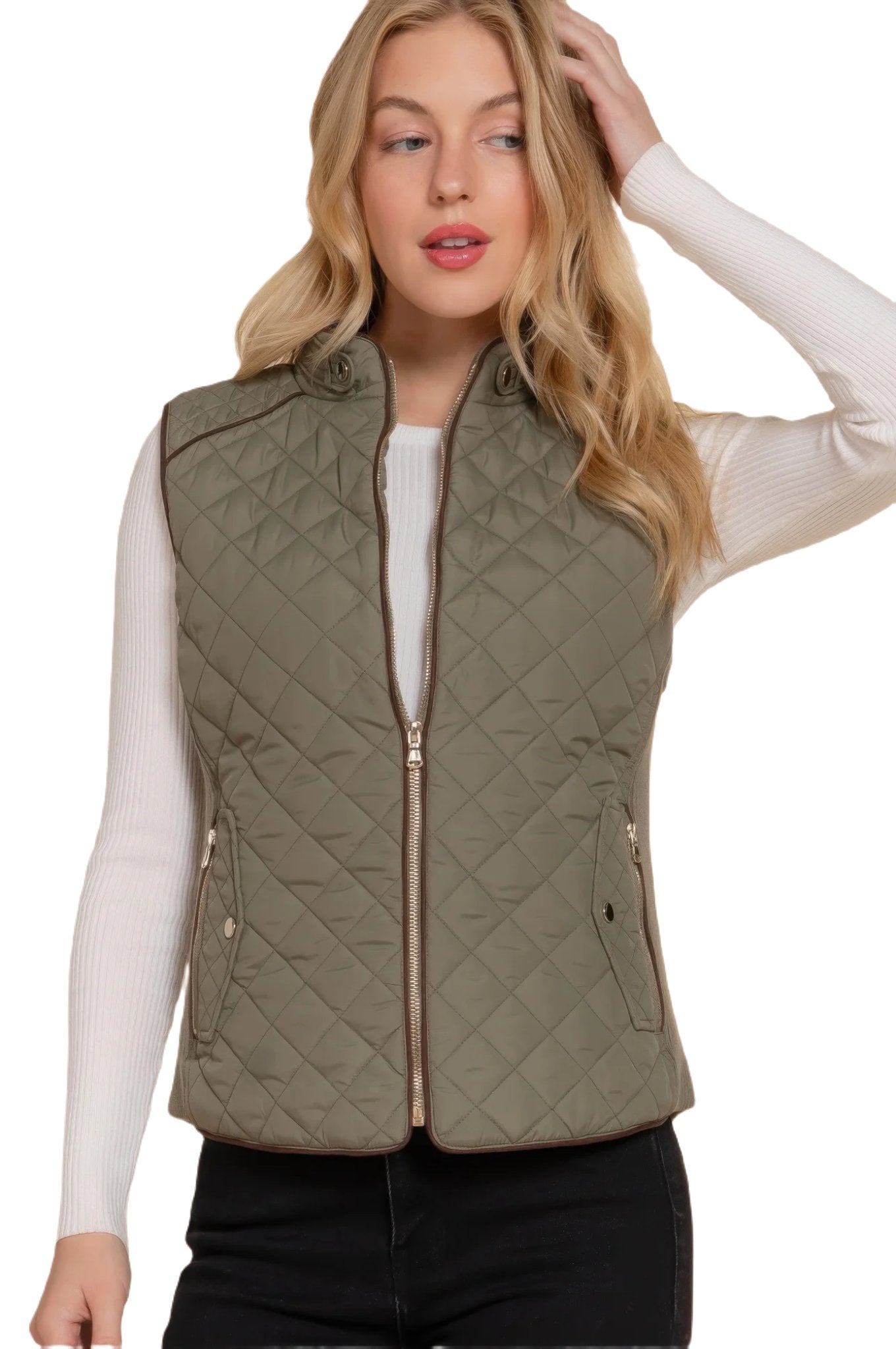 Suede Piping Quilted Padding Vest - PureLove Designs LLC