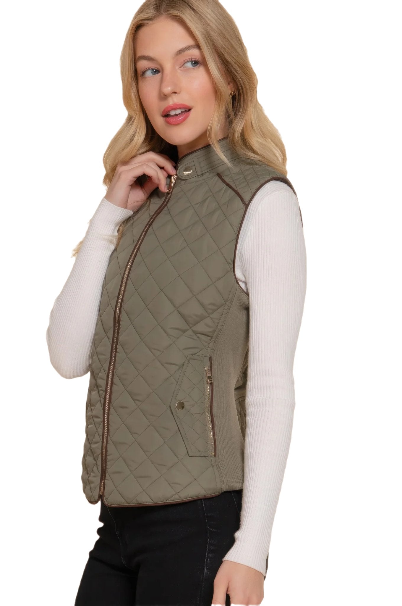 Suede Piping Quilted Padding Vest - PureLove Designs LLC