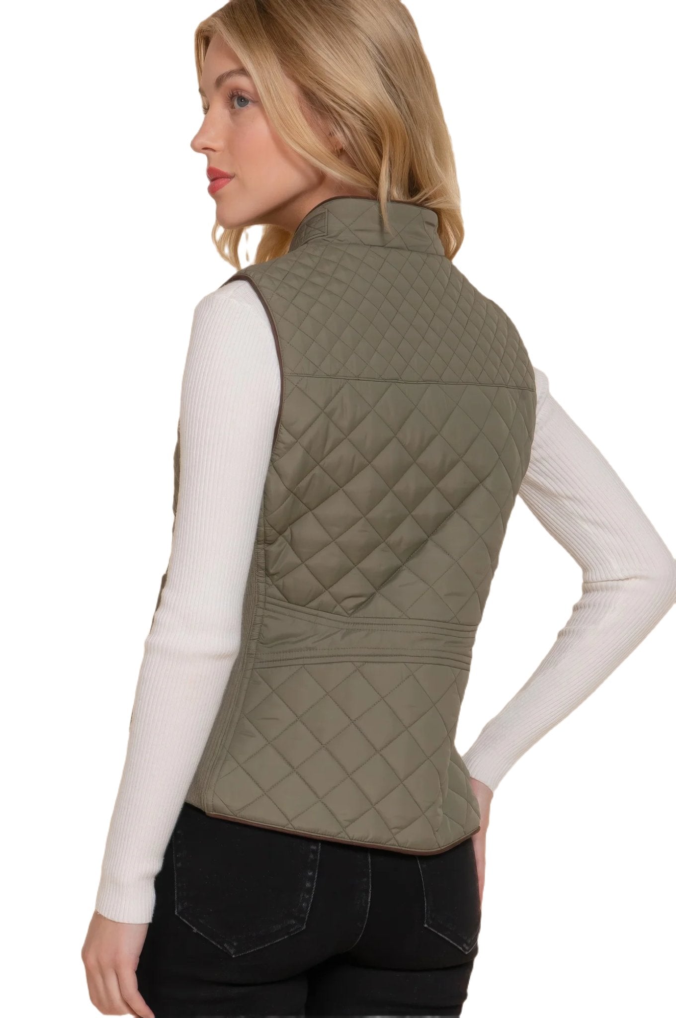 Suede Piping Quilted Padding Vest - PureLove Designs LLC