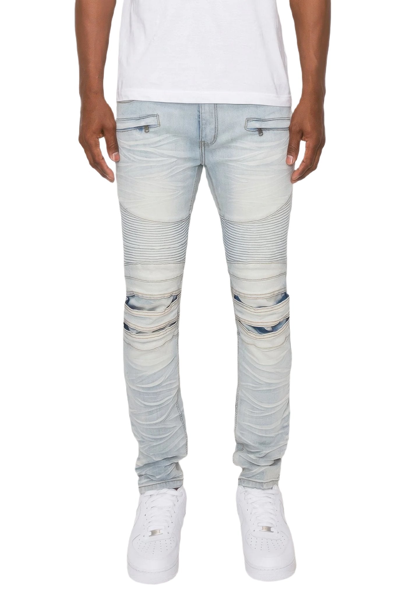 Men Creased Biker Denim Jeans - PureLove Designs LLC