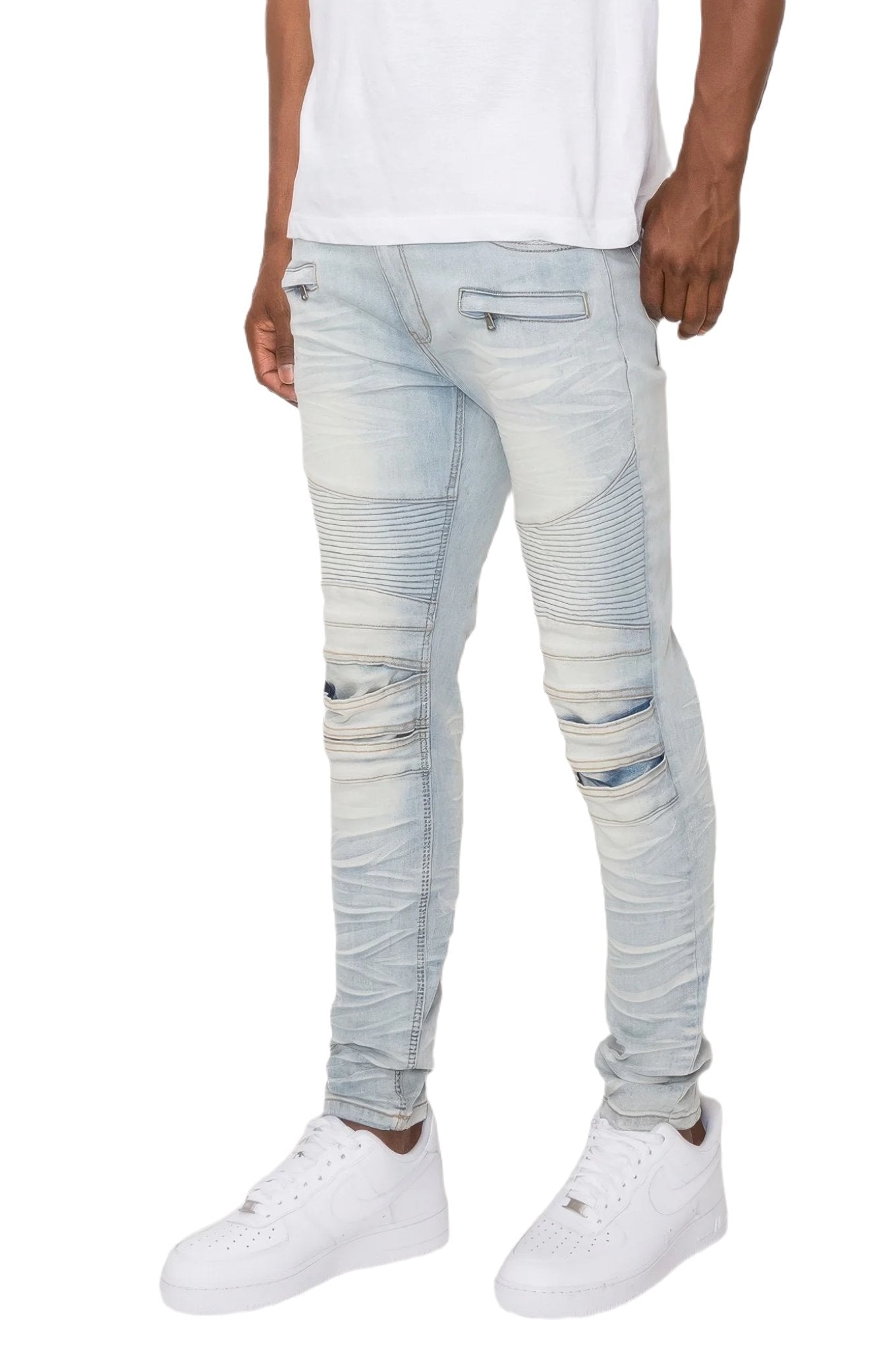 Men Creased Biker Denim Jeans - PureLove Designs LLC