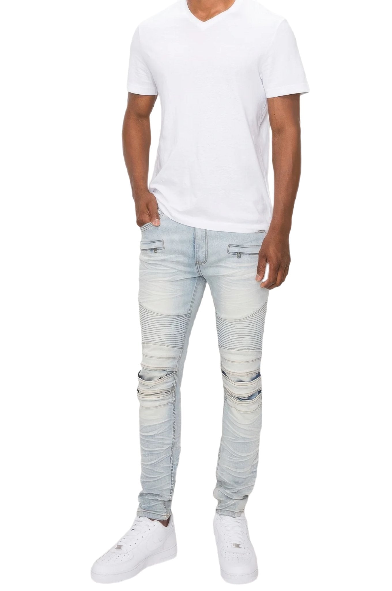 Men Creased Biker Denim Jeans - PureLove Designs LLC
