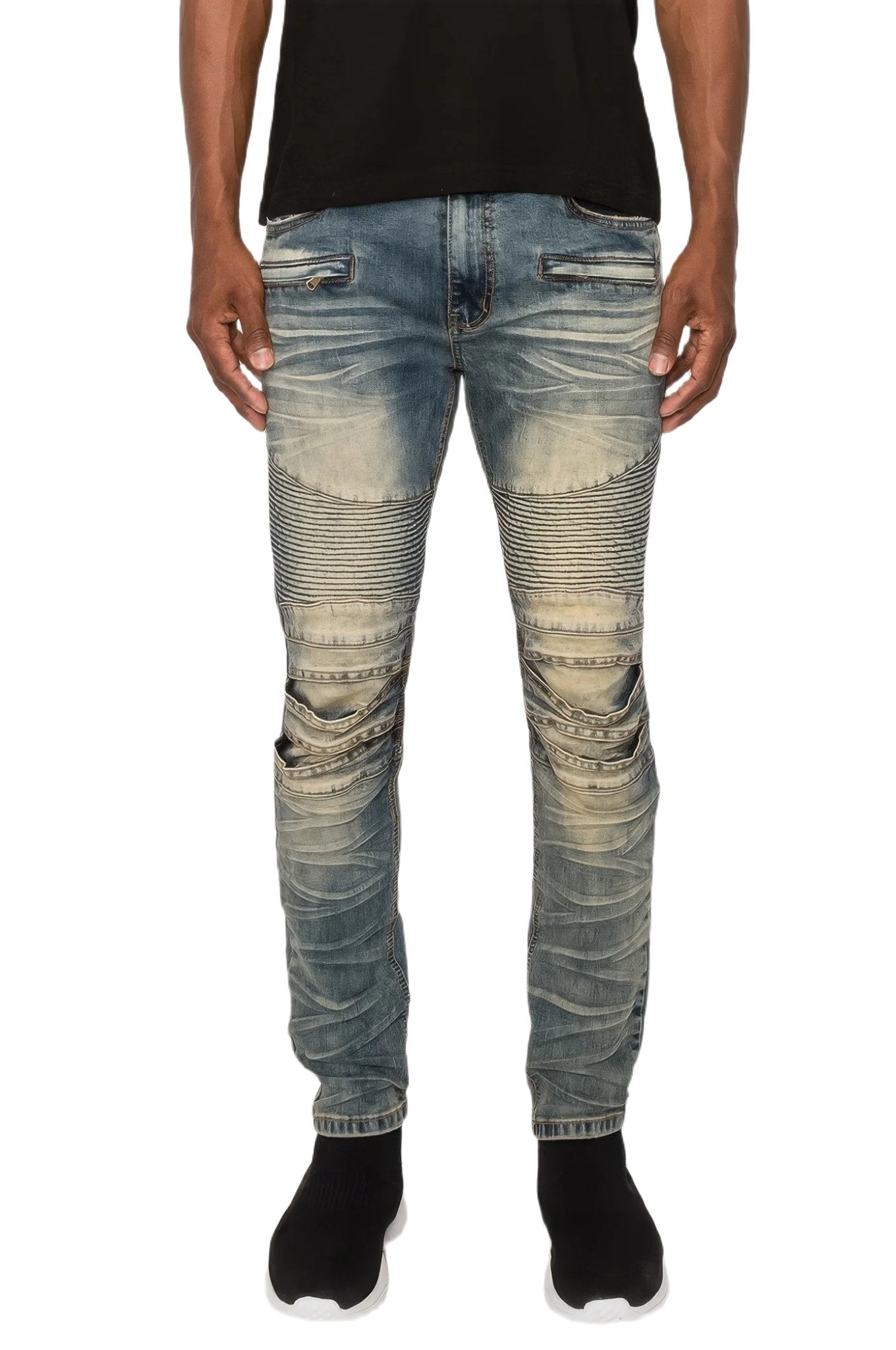 Men Creased Biker Denim Jeans - PureLove Designs LLC