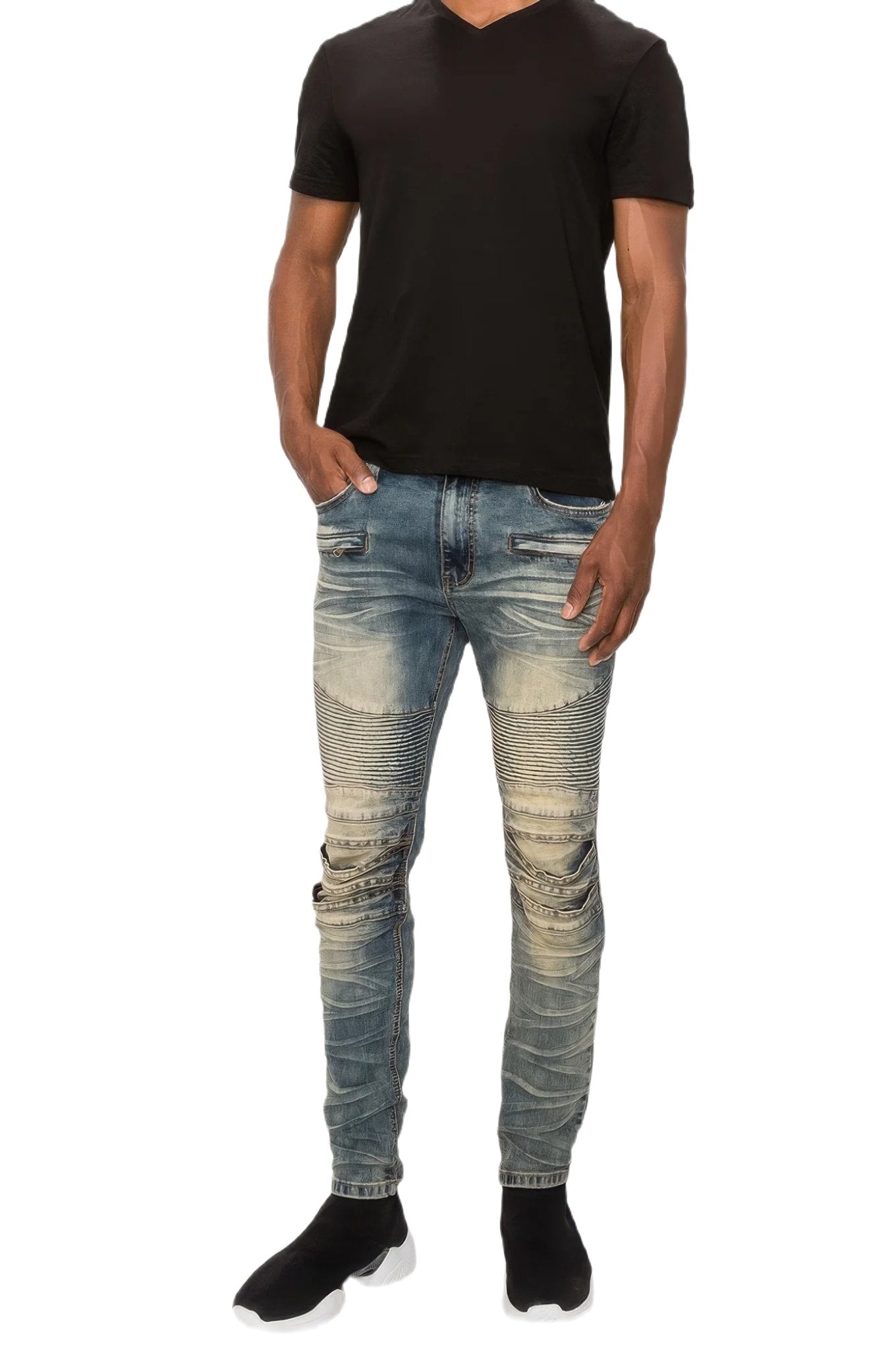 Men Creased Biker Denim Jeans - PureLove Designs LLC