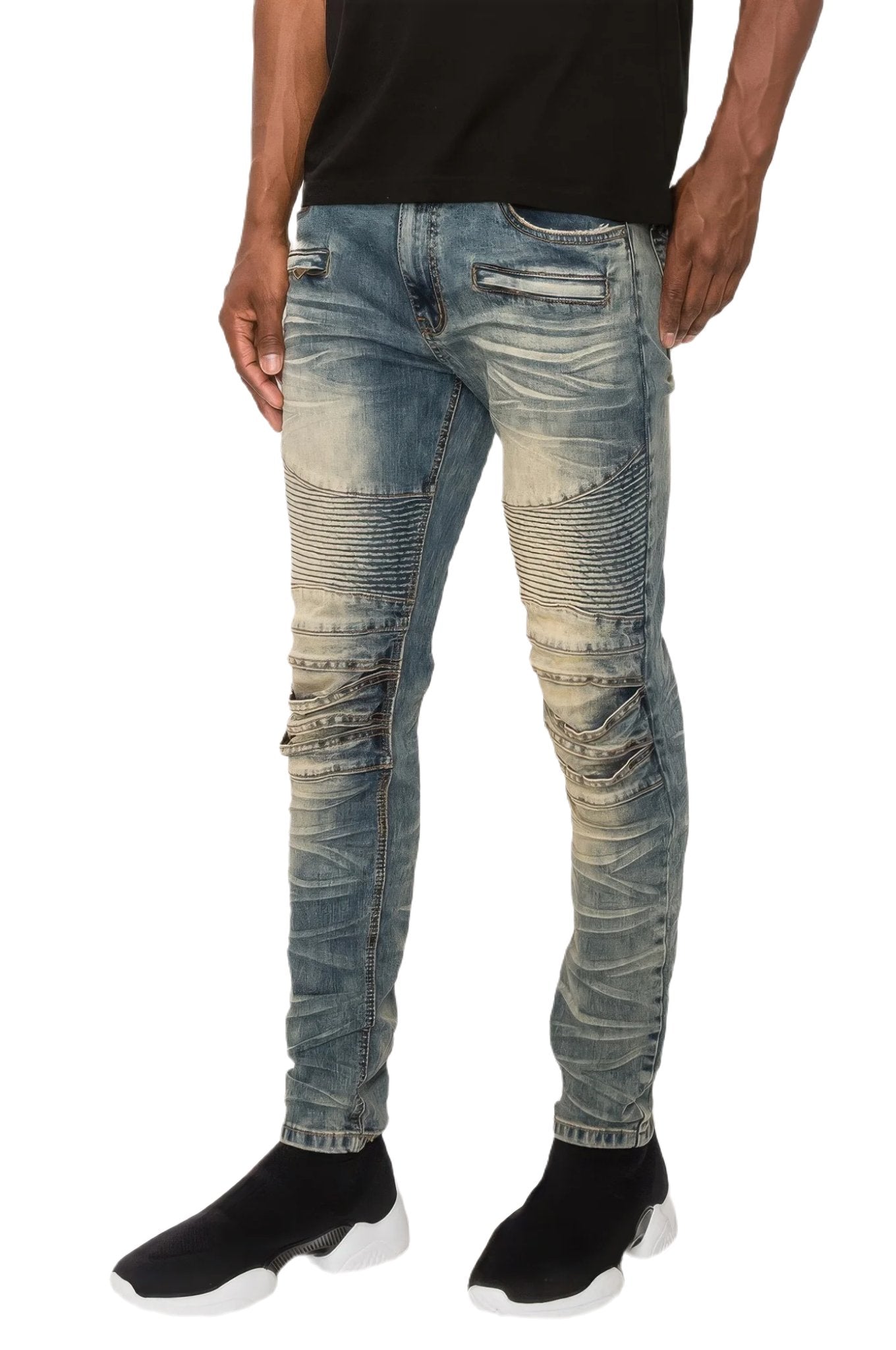 Men Creased Biker Denim Jeans - PureLove Designs LLC