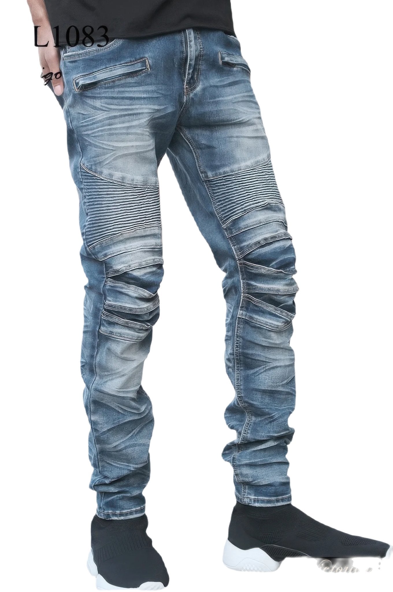 Men Creased Biker Denim Jeans - PureLove Designs LLC