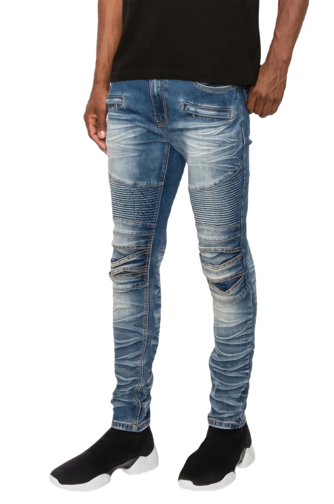 Men Creased Biker Denim Jeans - PureLove Designs LLC