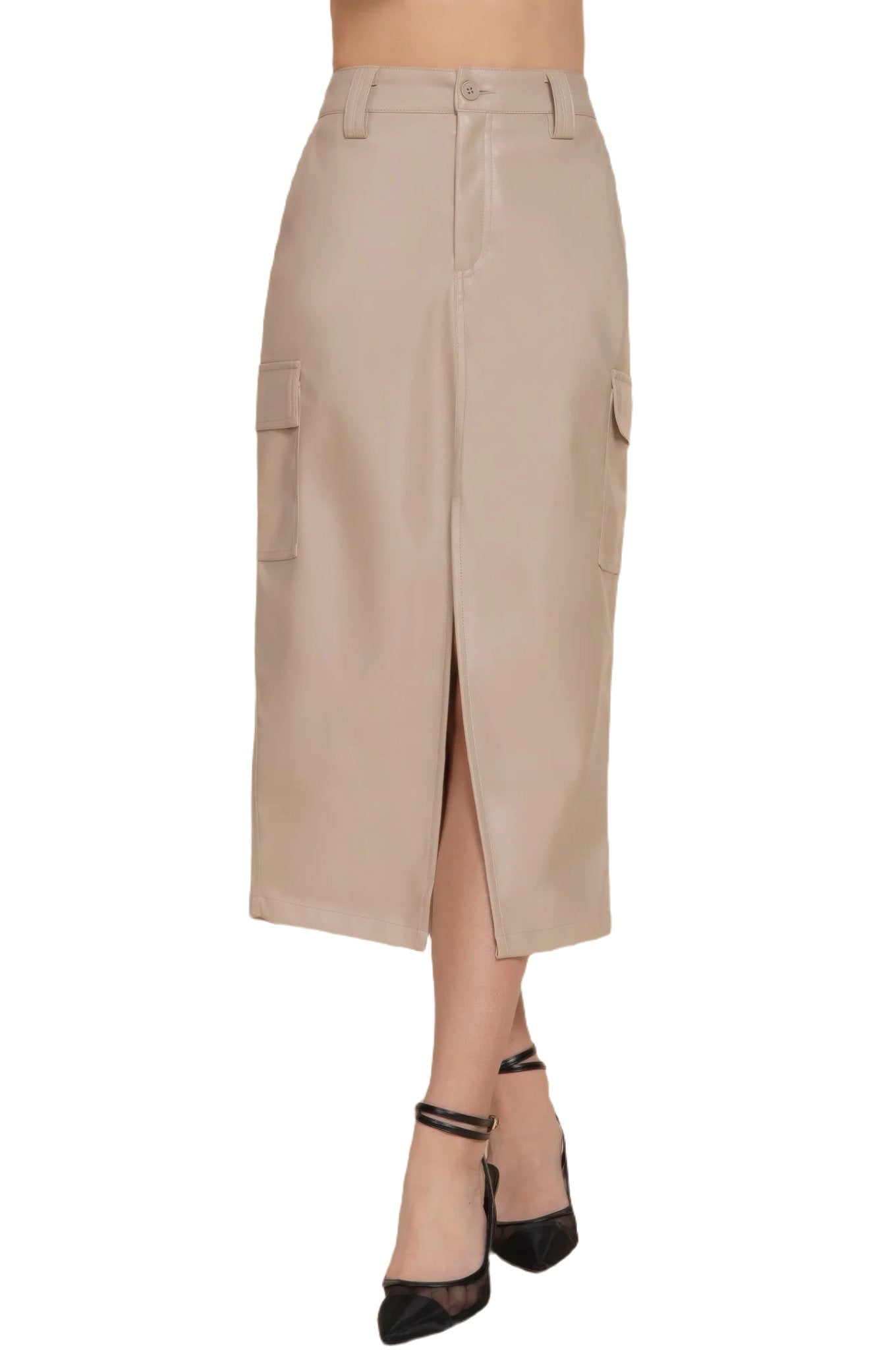 Faux Leather Midi Cargo Skirt - PureLove Designs LLC