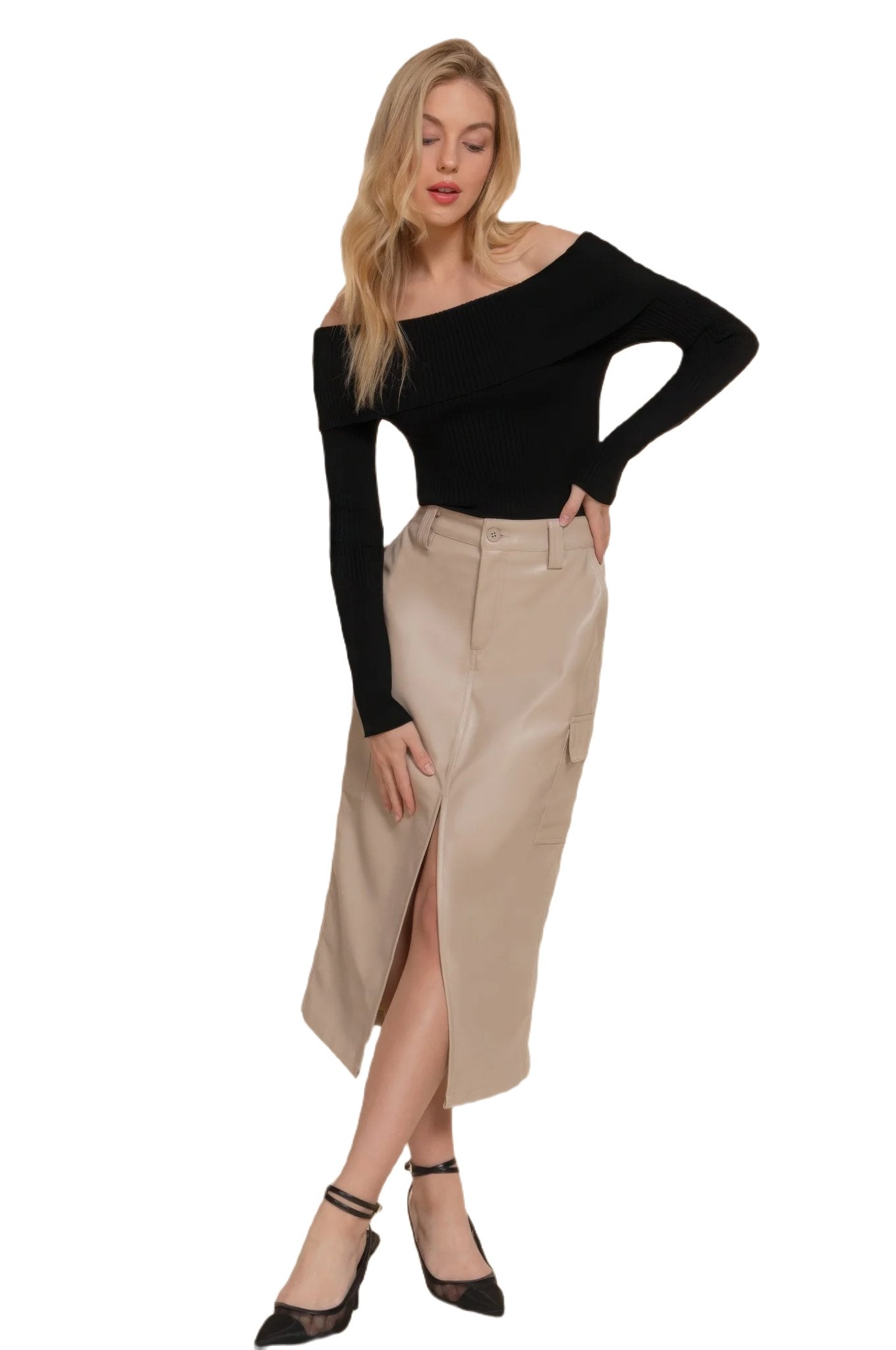 Faux Leather Midi Cargo Skirt - PureLove Designs LLC