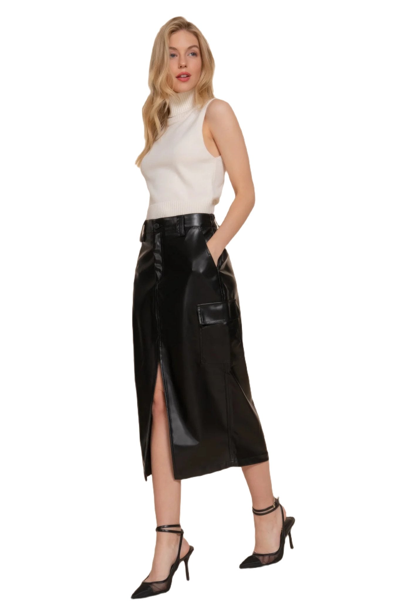 Faux Leather Midi Cargo Skirt - PureLove Designs LLC