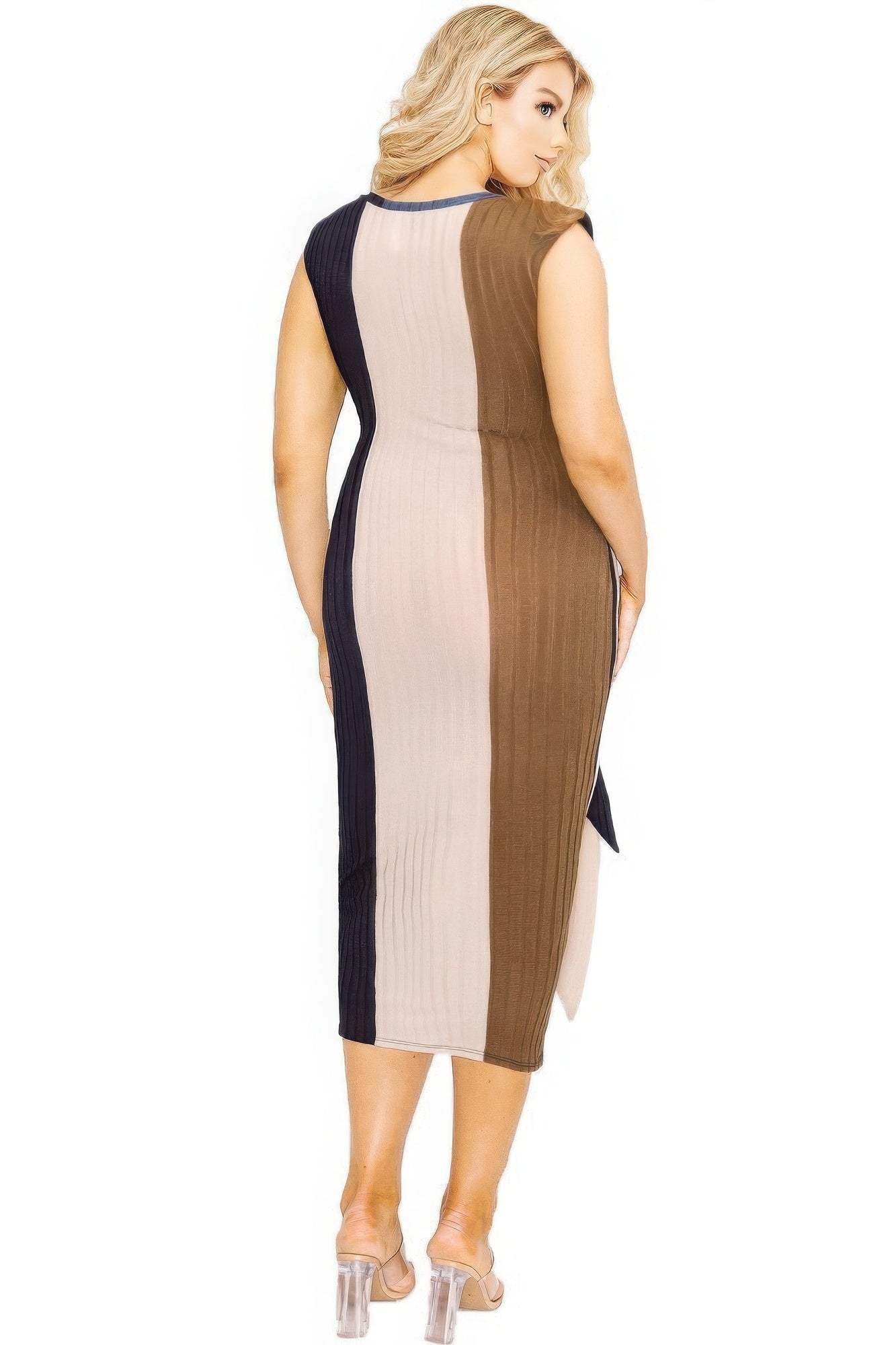 Plus knitted sleeveless colorblock waist tie dress - PureLove Designs LLC