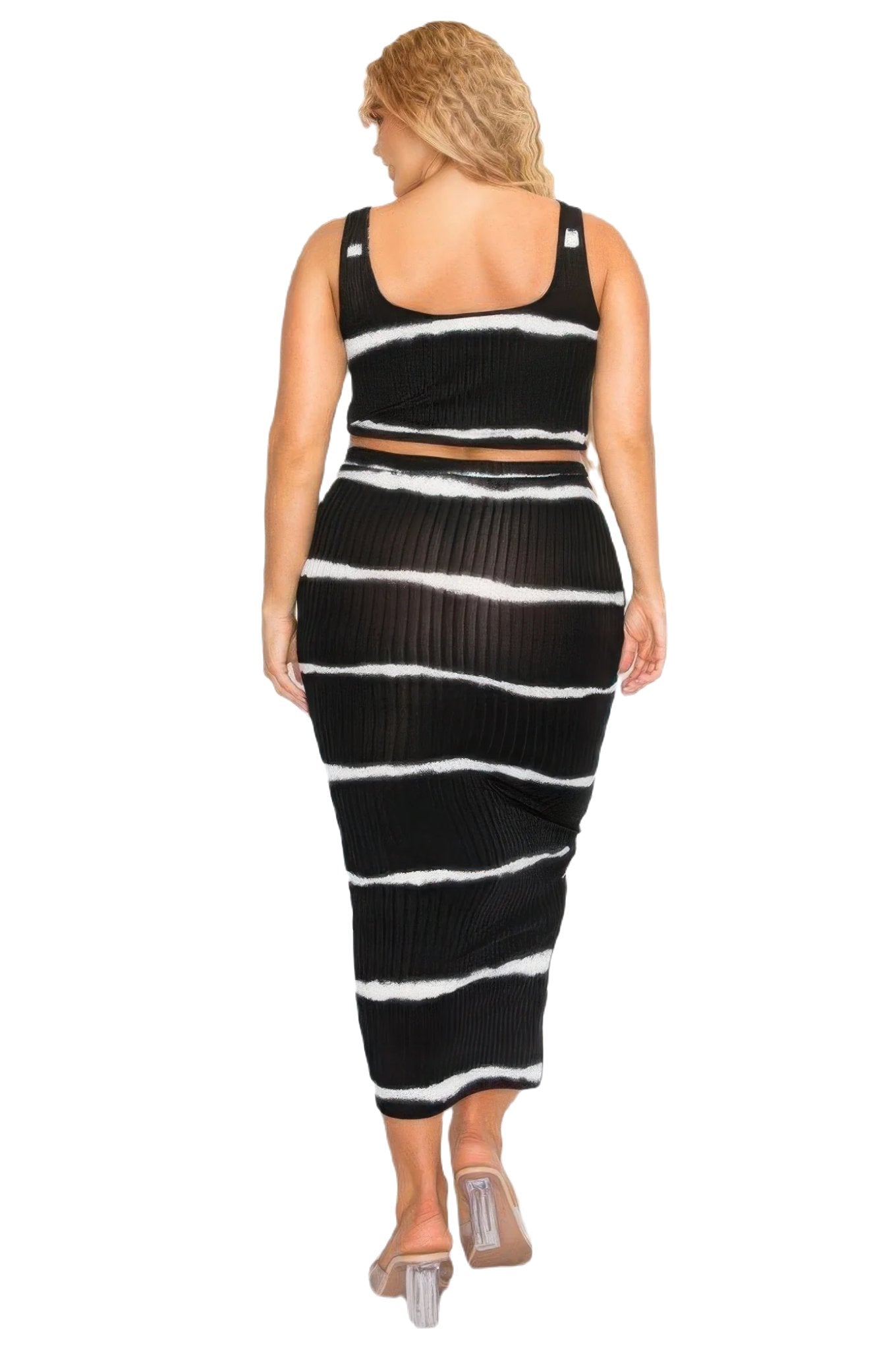 Plus sleeveless tie dye stripe 2 piece skirt set - PureLove Designs LLC