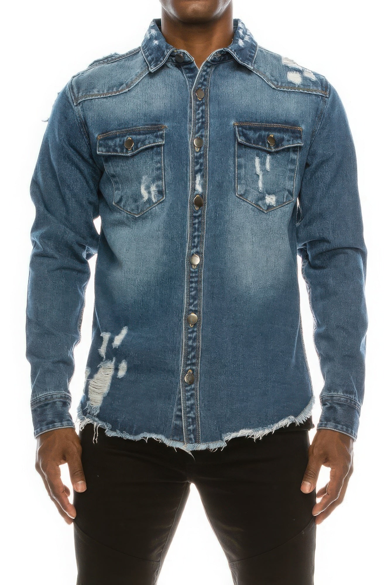 Men's Ripped Denim Overshirt - PureLove Designs LLC