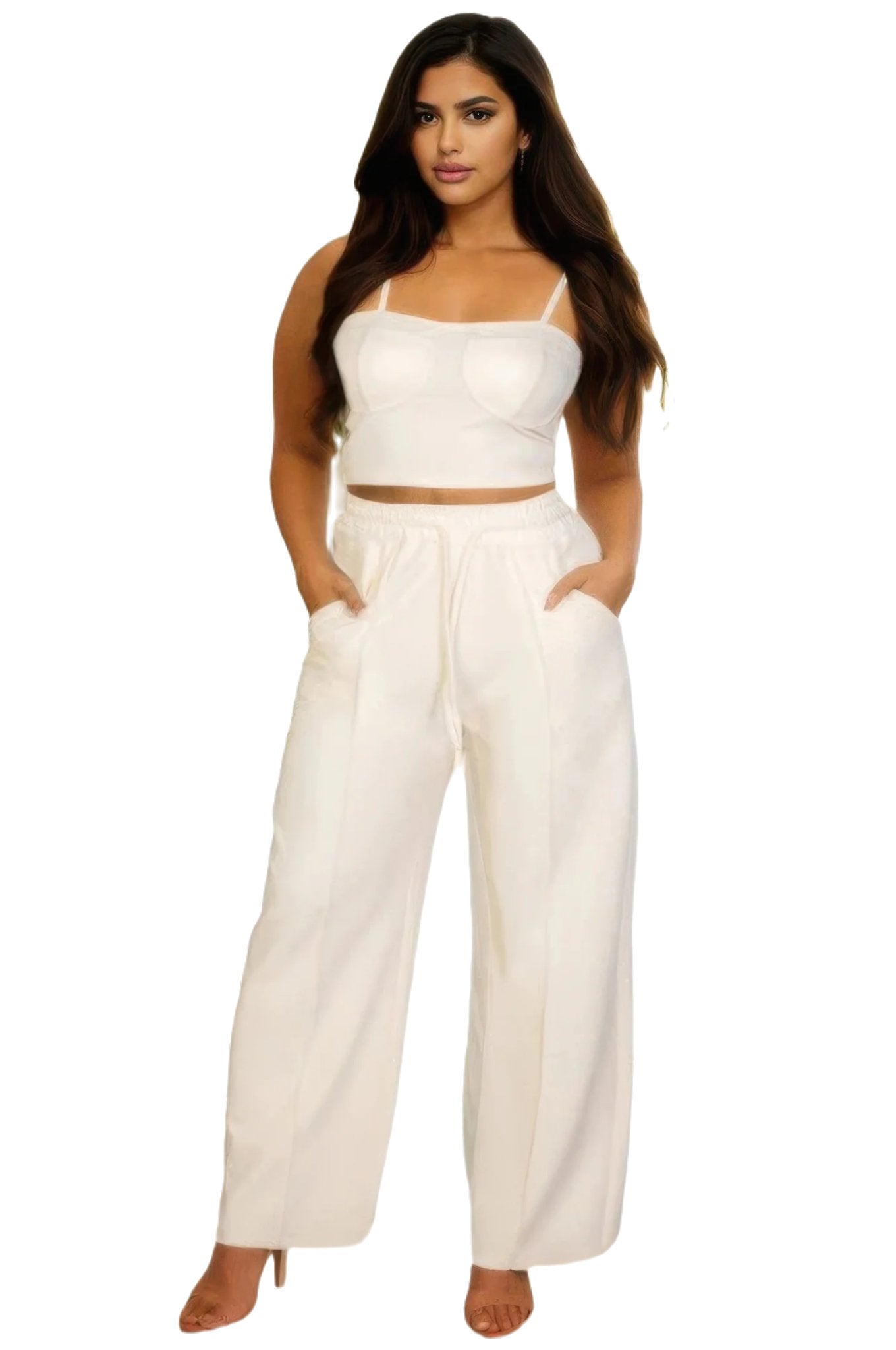 Plus Bustier Crop Cami Top & Slant Pocket Straight Pants - PureLove Designs LLC