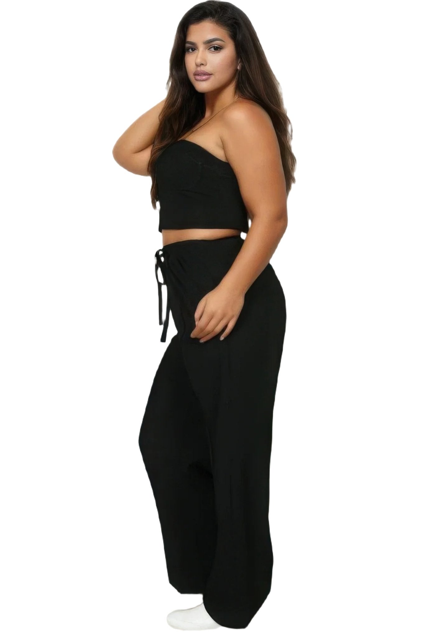 Plus Bustier Crop Cami Top & Slant Pocket Straight Pants - PureLove Designs LLC
