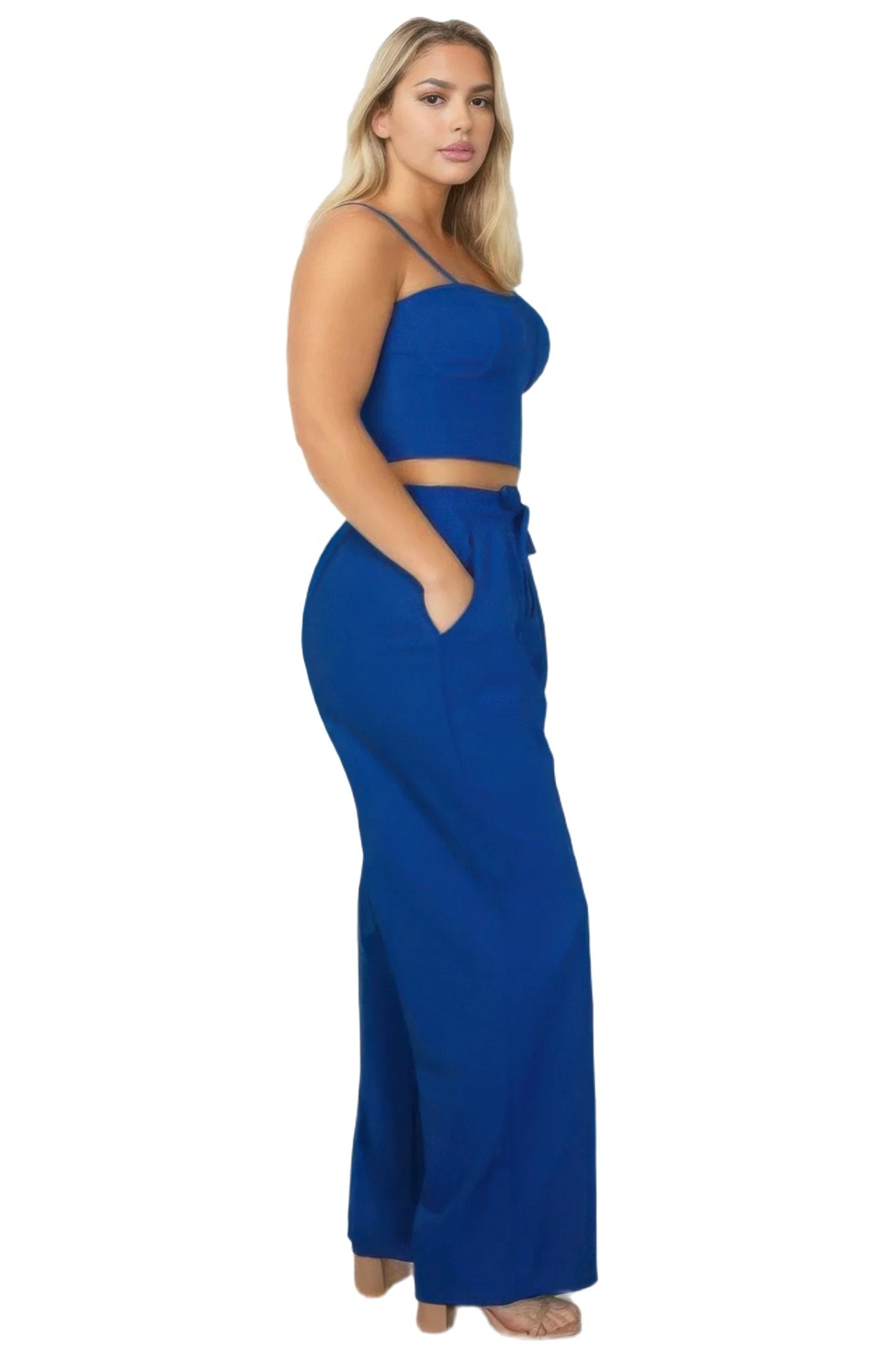 Plus Bustier Crop Cami Top & Slant Pocket Straight Pants - PureLove Designs LLC