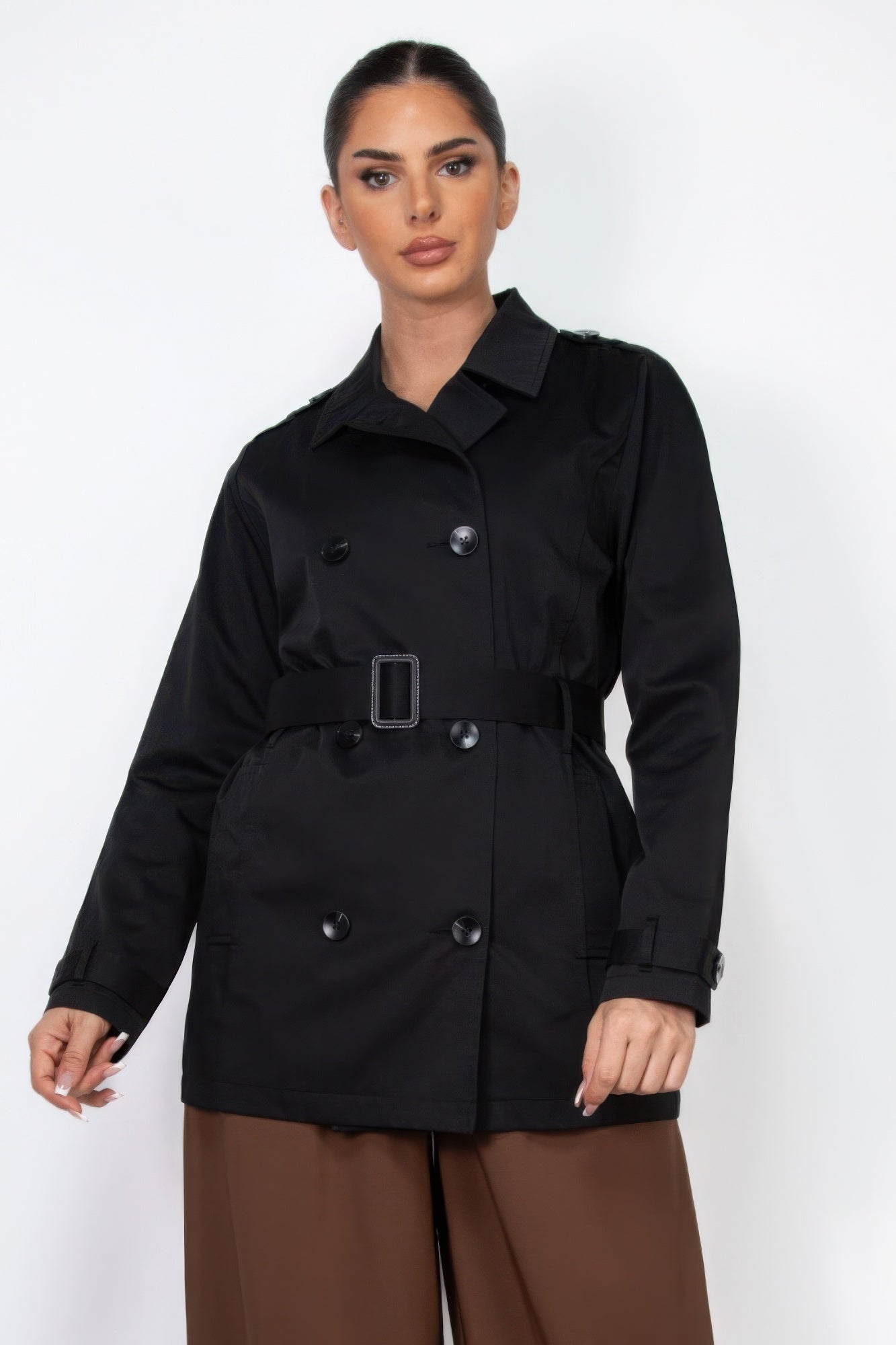 Double-breasted Notch Belted Coat - PureLove Designs LLC
