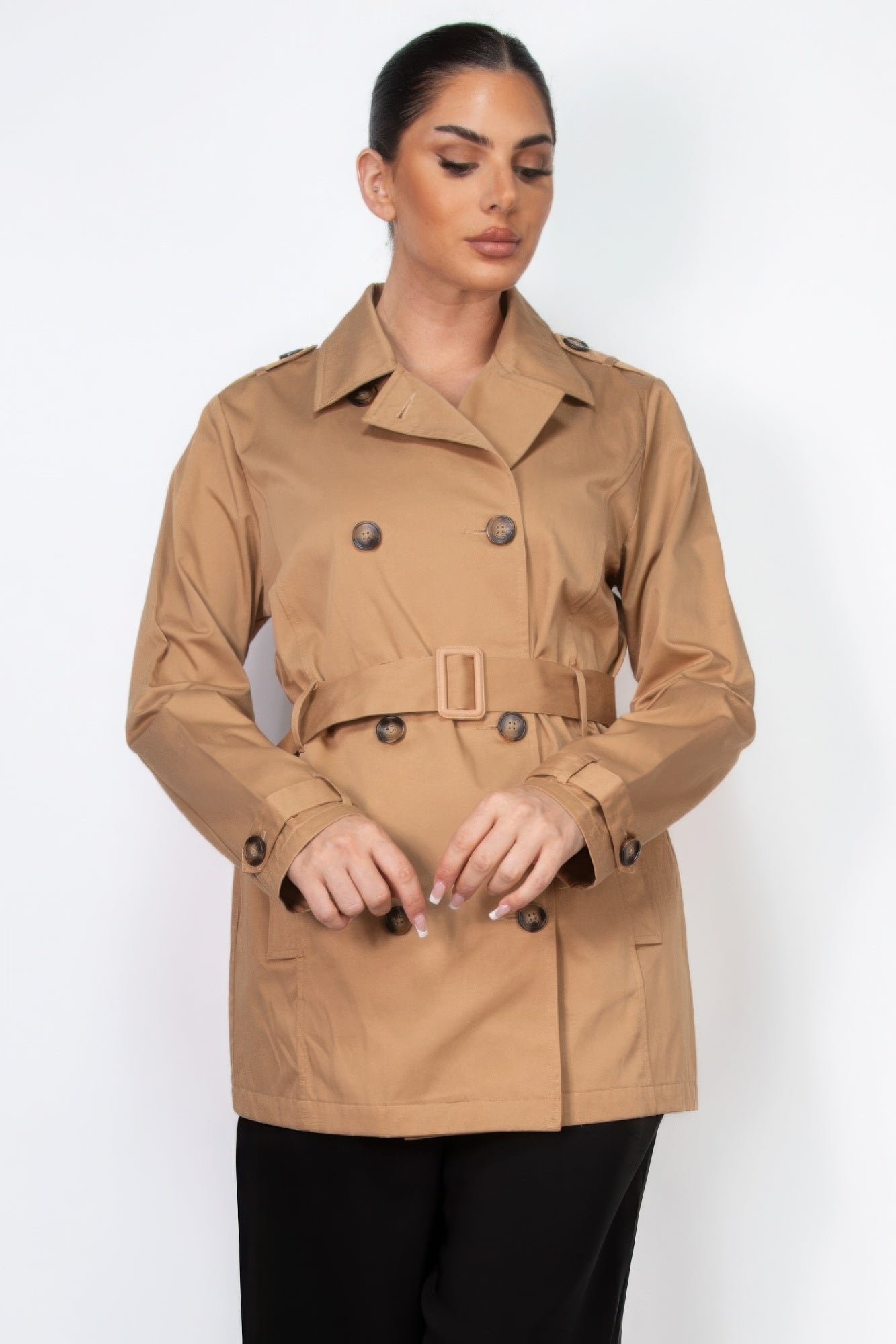 Double-breasted Notch Belted Coat - PureLove Designs LLC