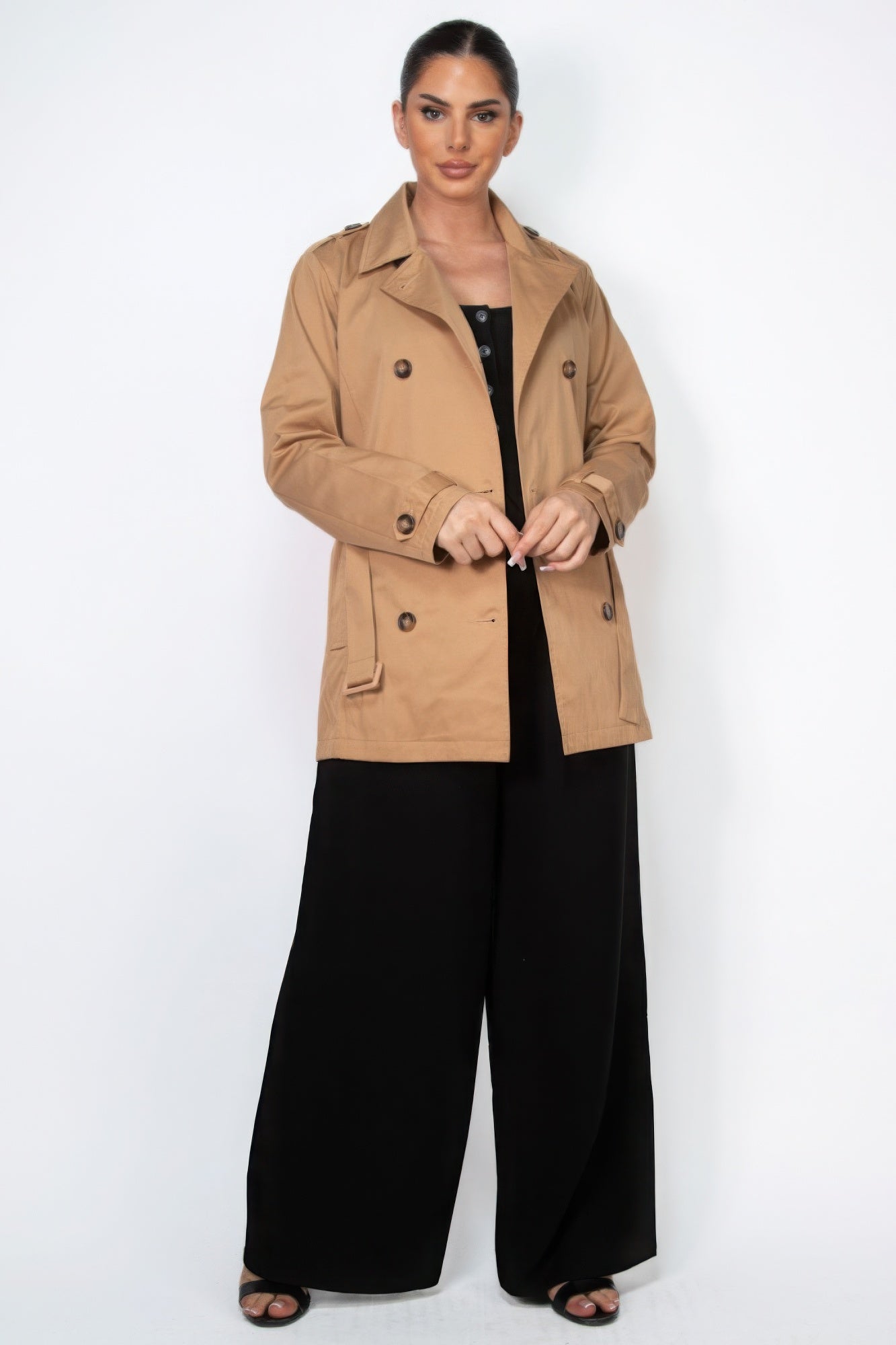 Double-breasted Notch Belted Coat - PureLove Designs LLC