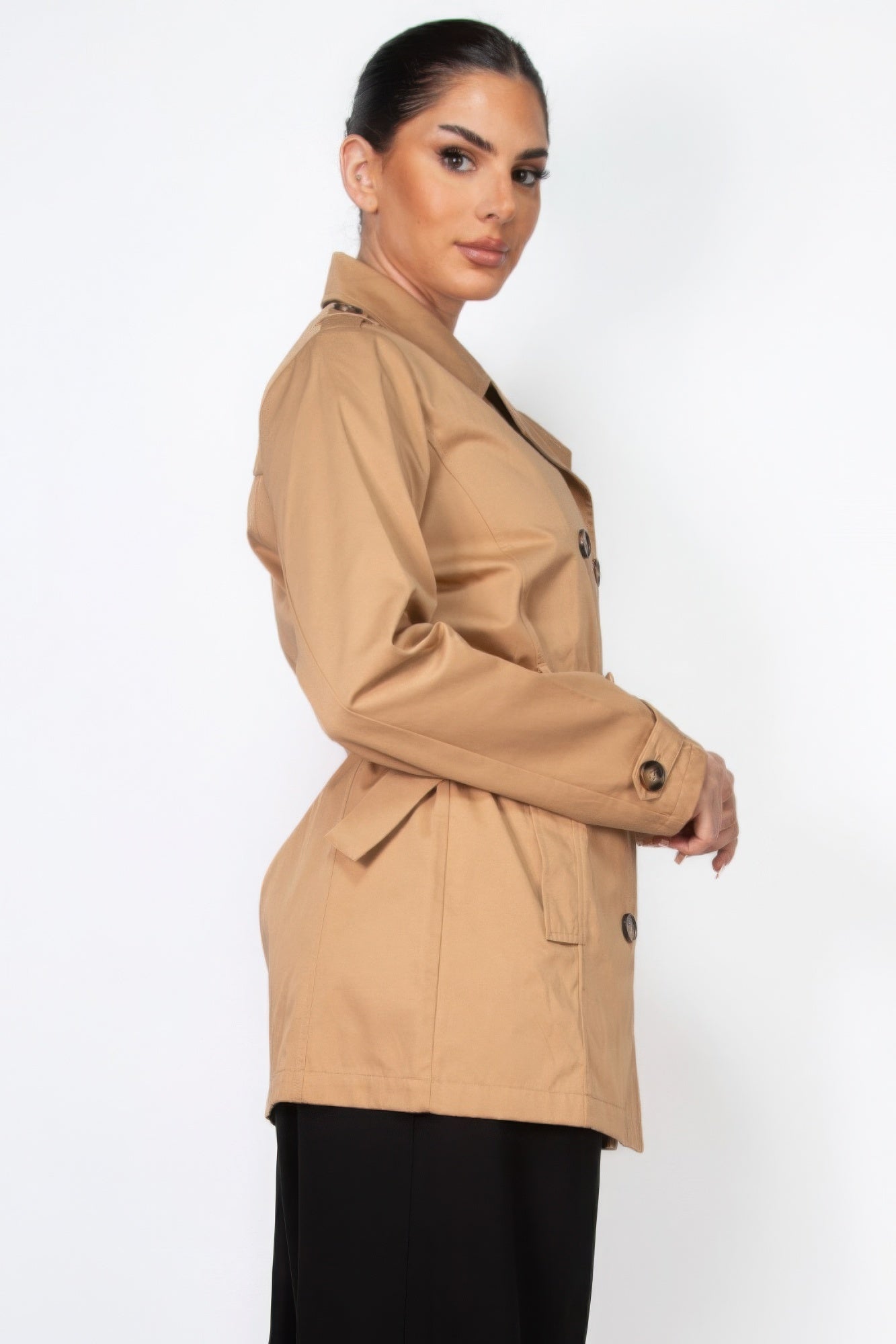 Double-breasted Notch Belted Coat - PureLove Designs LLC