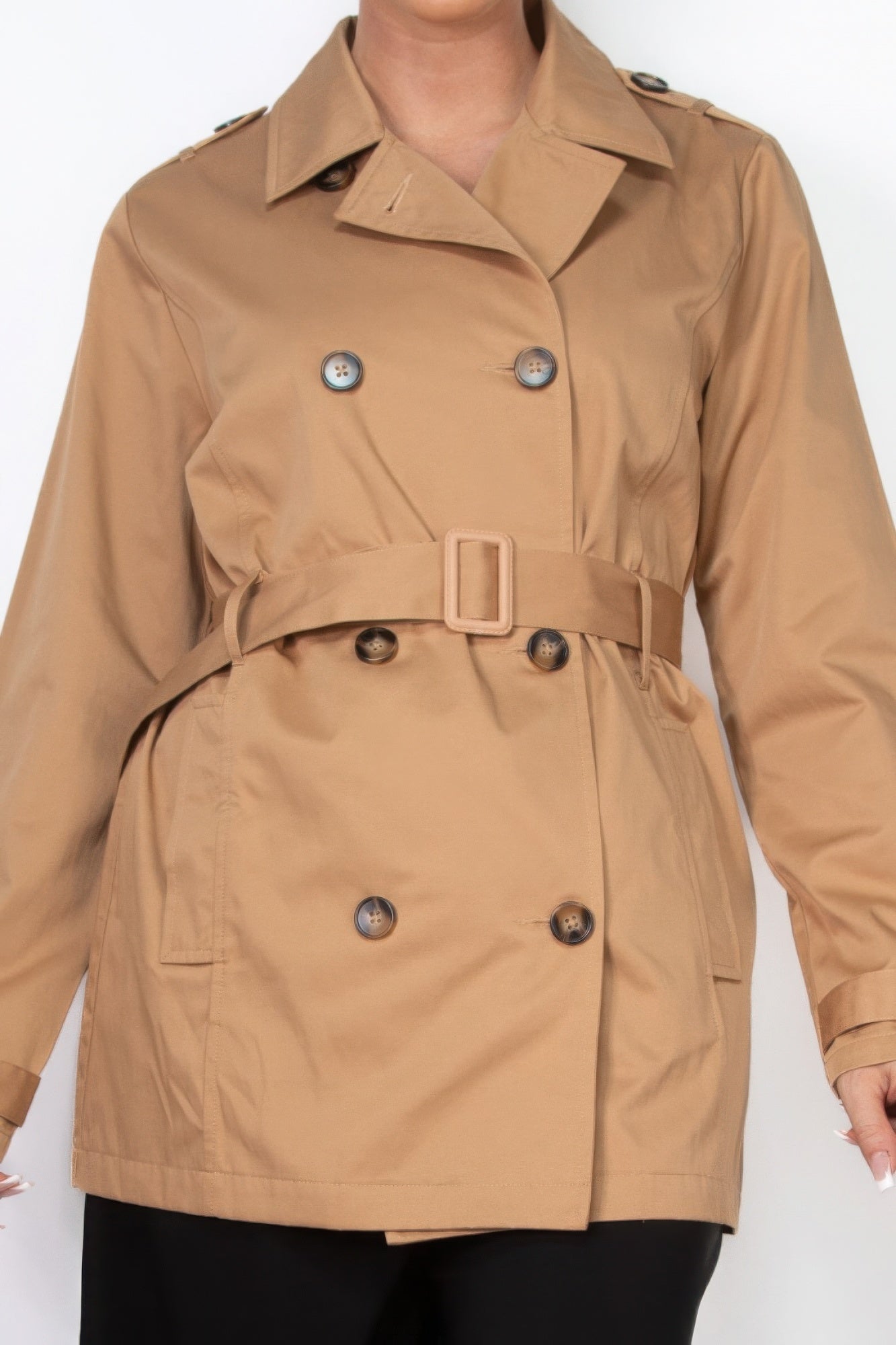 Double-breasted Notch Belted Coat - PureLove Designs LLC