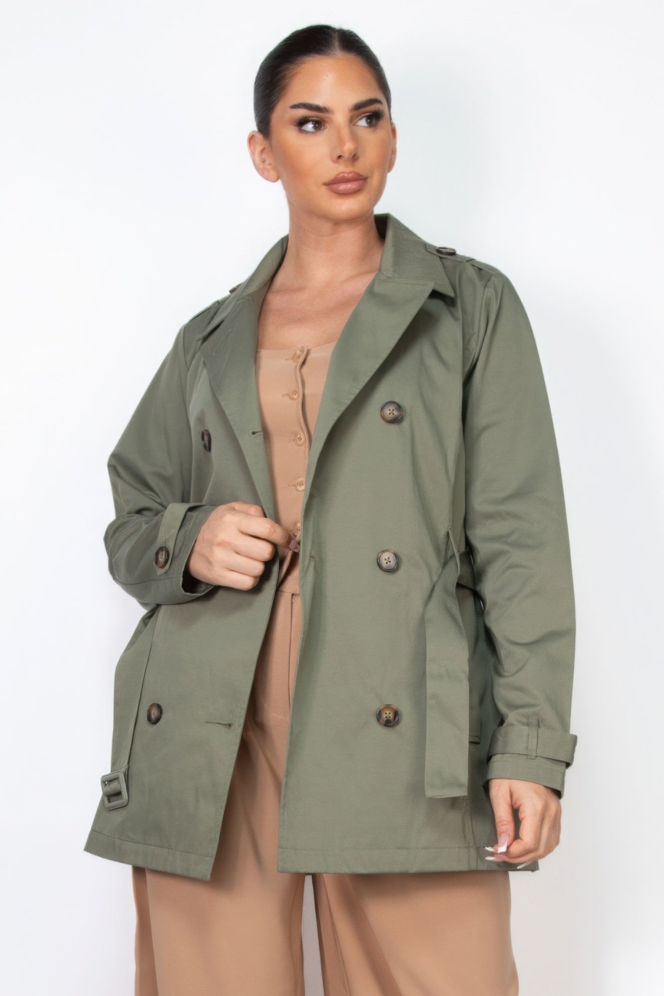 Double-breasted Notch Belted Coat - PureLove Designs LLC