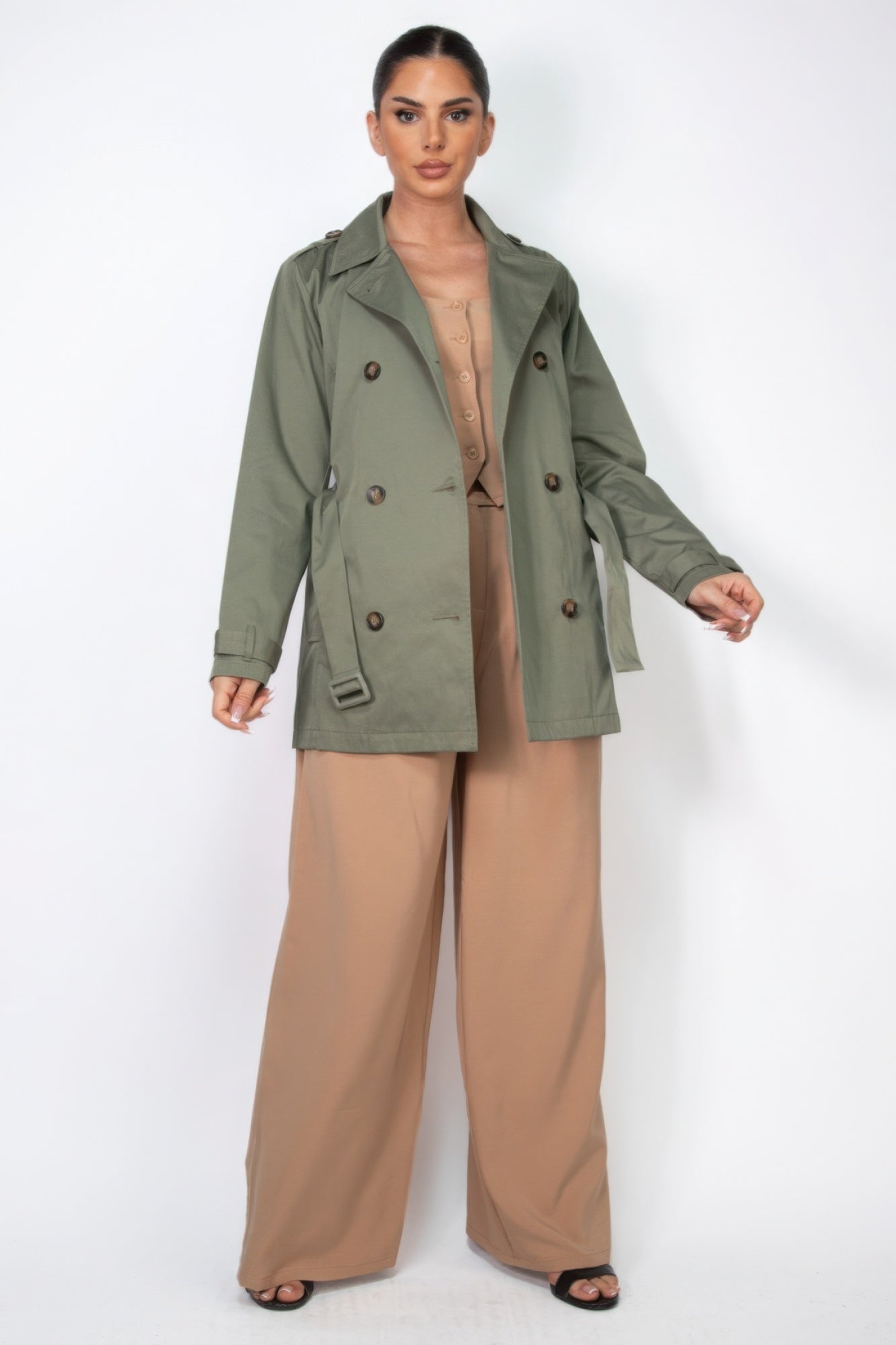 Double-breasted Notch Belted Coat - PureLove Designs LLC