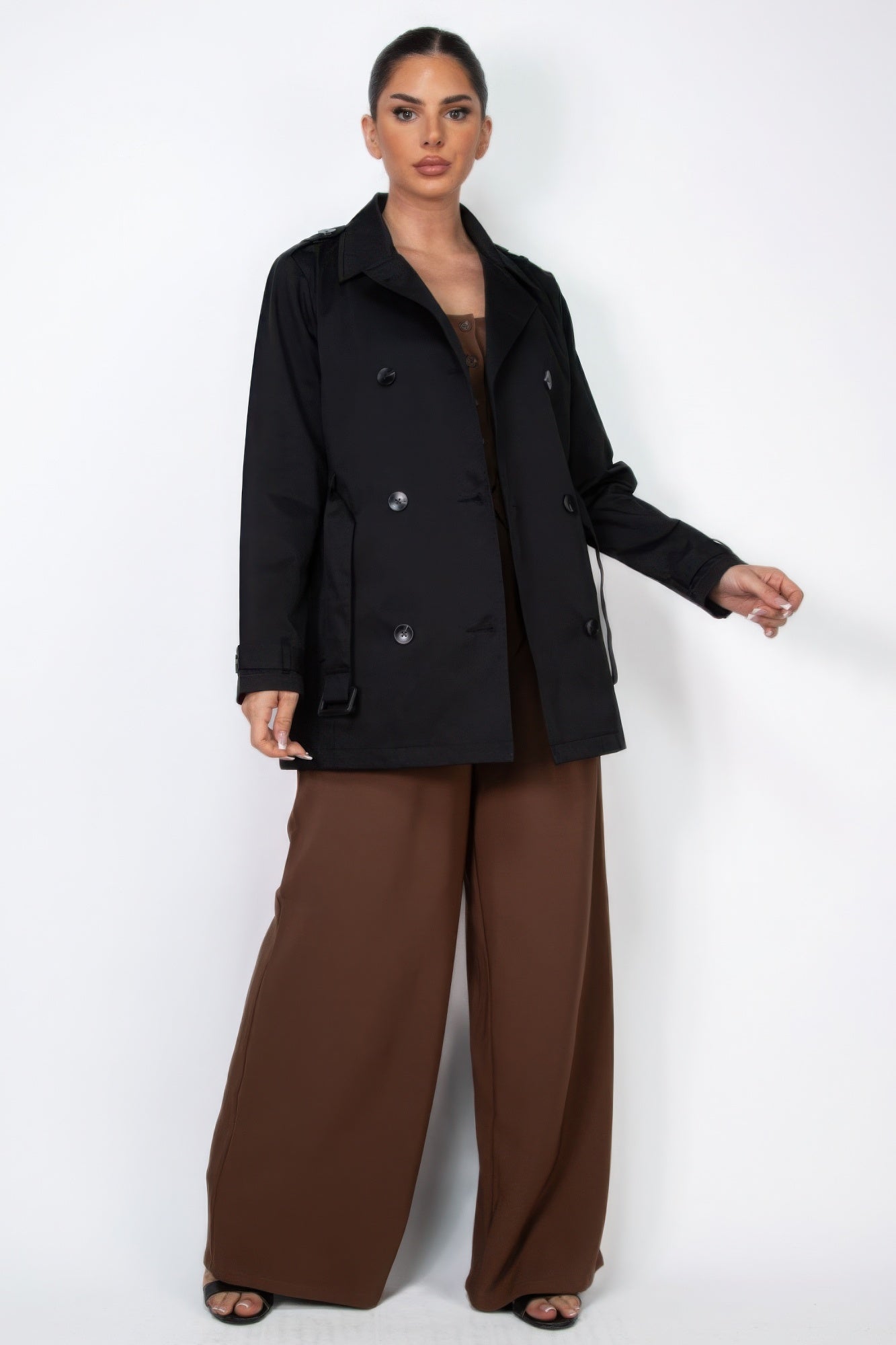Double-breasted Notch Belted Coat - PureLove Designs LLC