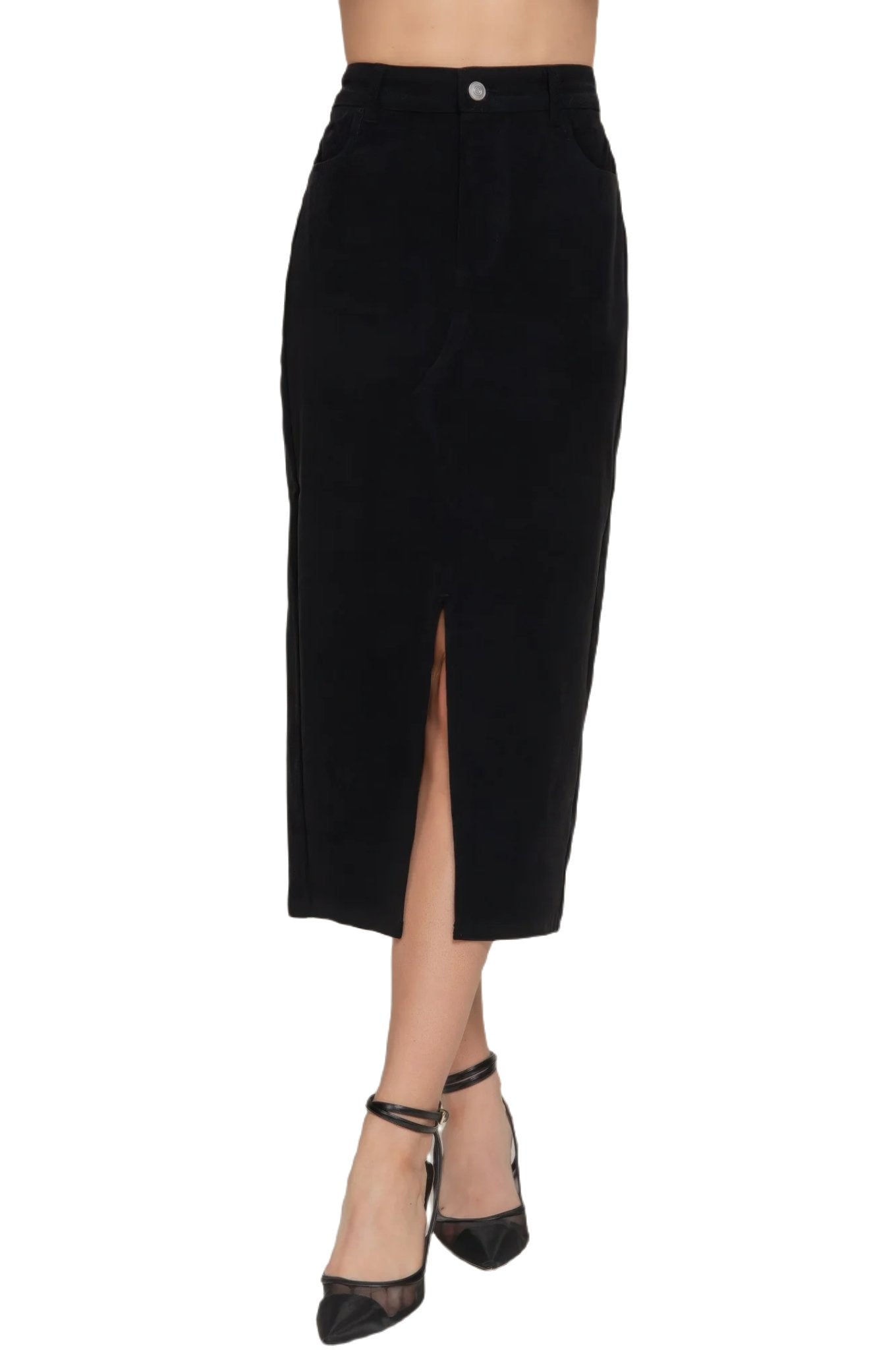 Front Open Slit Corduroy Midi Skirt - PureLove Designs LLC