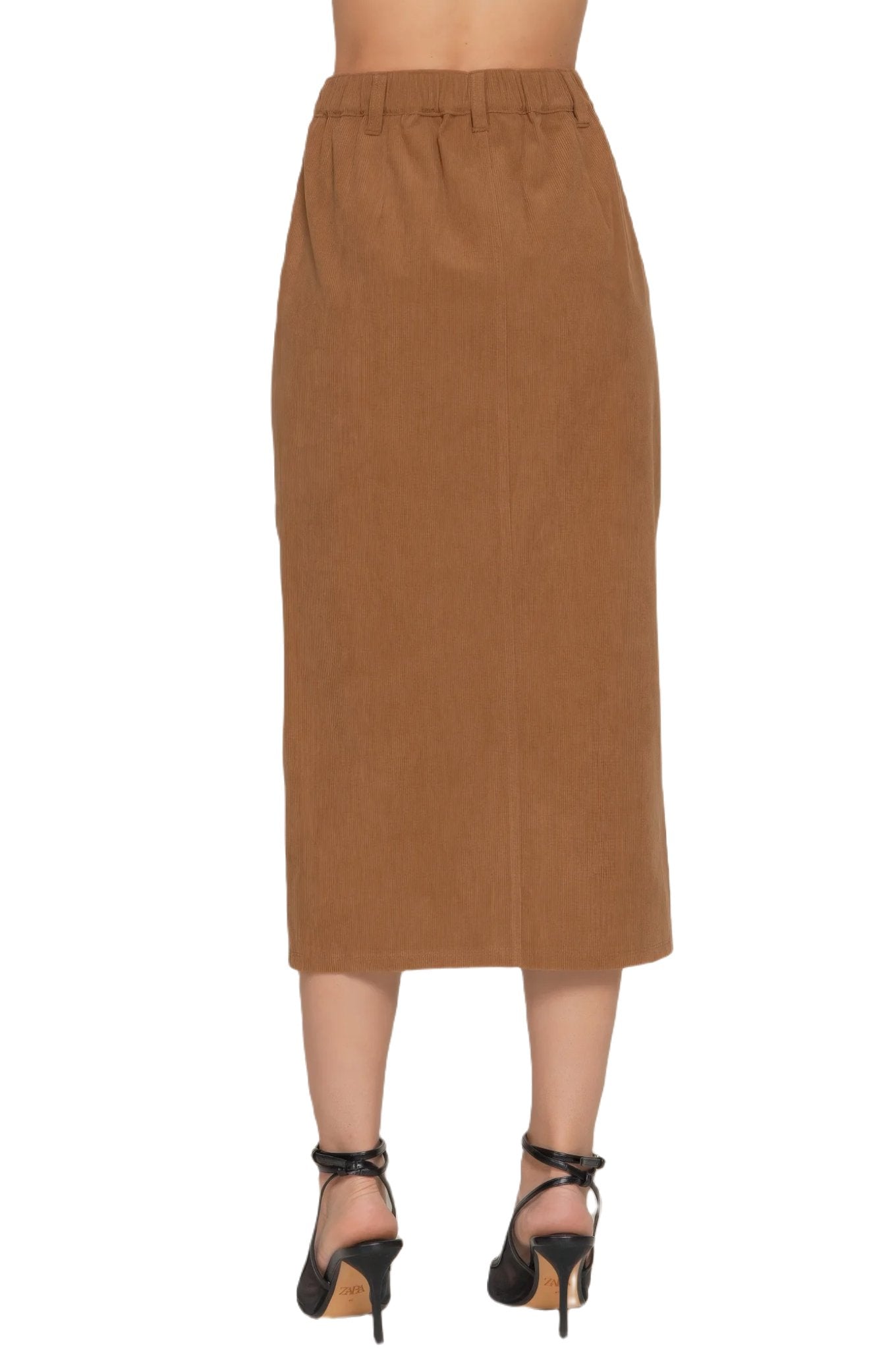 Front Open Slit Corduroy Midi Skirt - PureLove Designs LLC