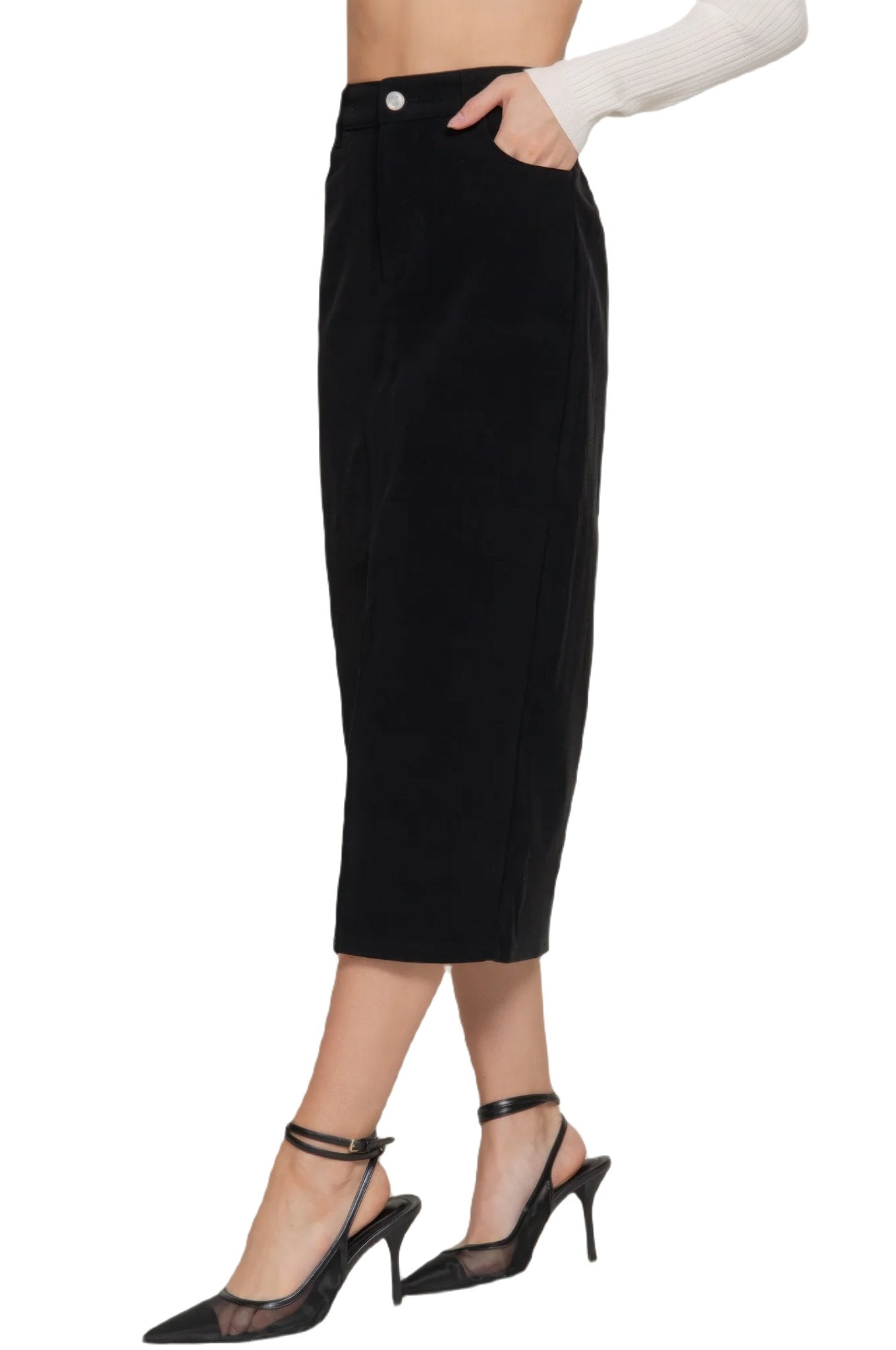 Front Open Slit Corduroy Midi Skirt - PureLove Designs LLC
