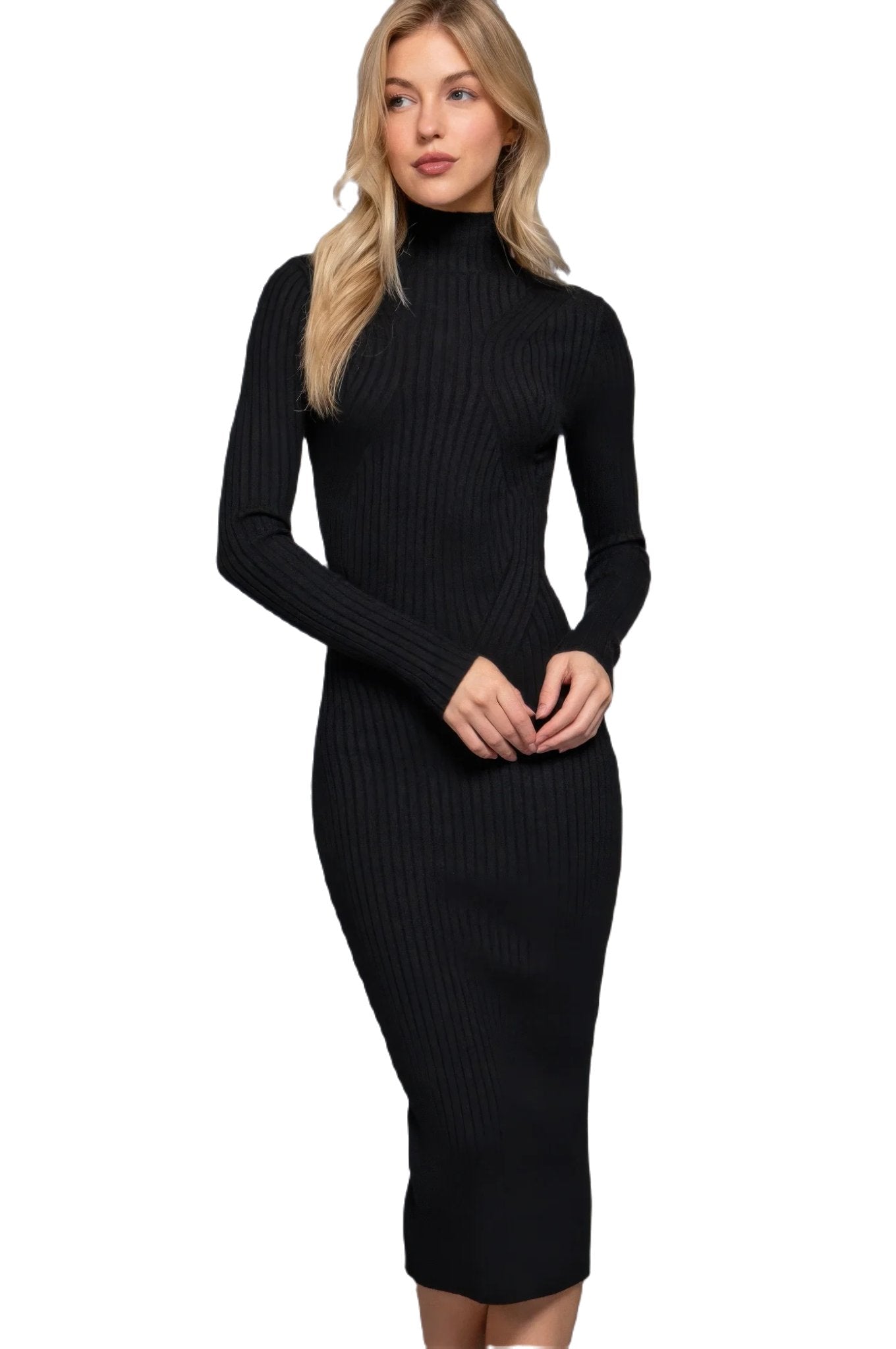 Long Sleeve High Neck Sweater Long Dress - PureLove Designs LLC