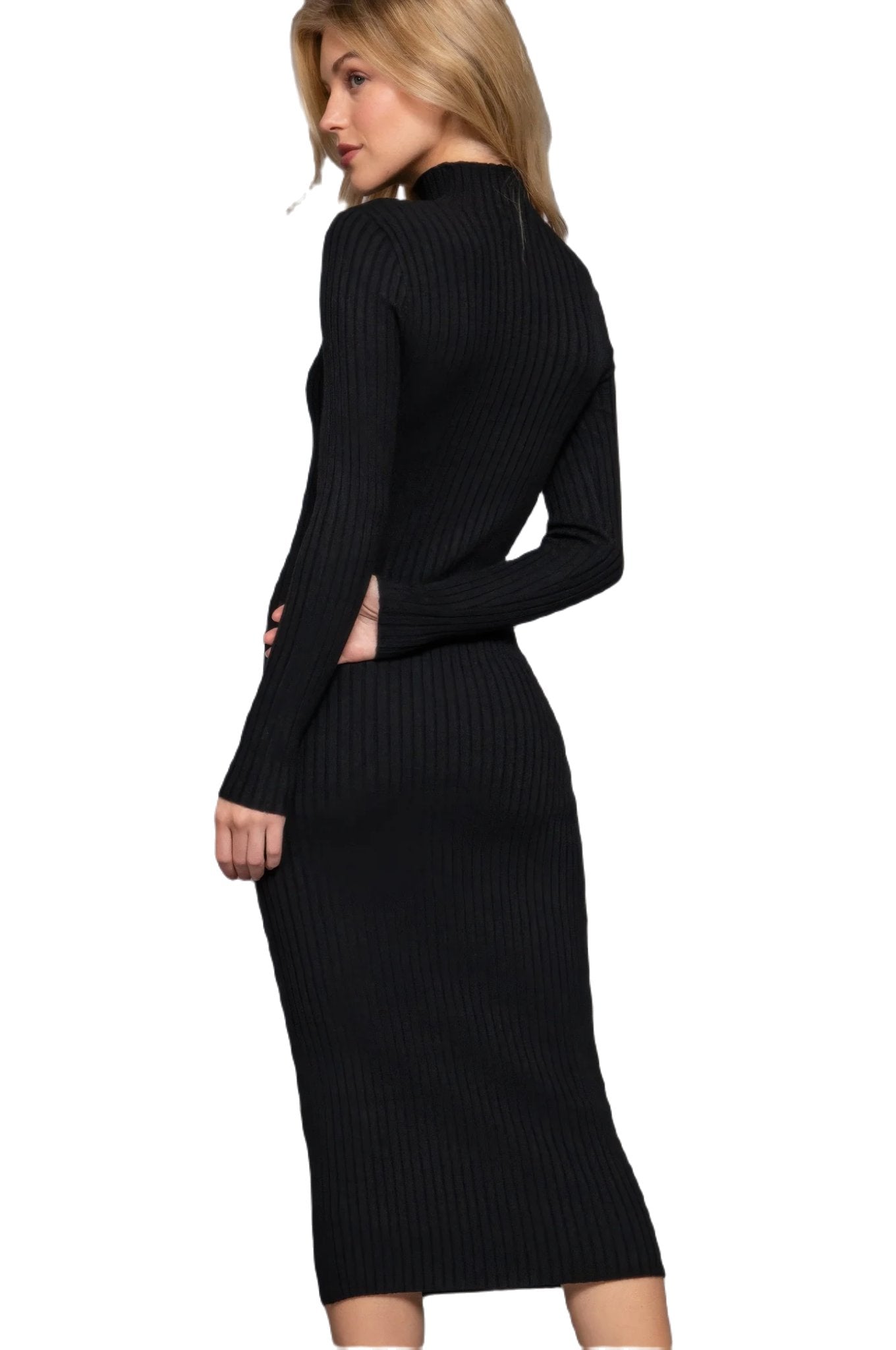 Long Sleeve High Neck Sweater Long Dress - PureLove Designs LLC