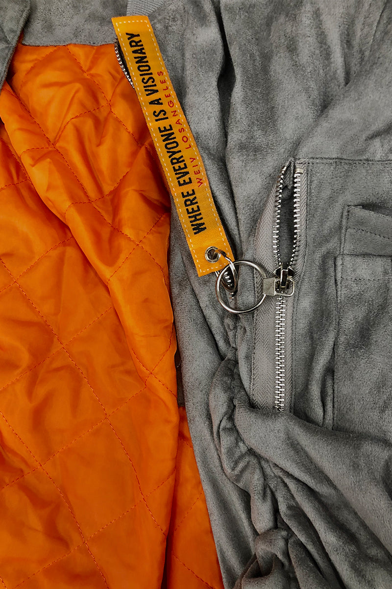 Grey Smoke Faux Suede Tagged Bomber - PureLove Designs LLC