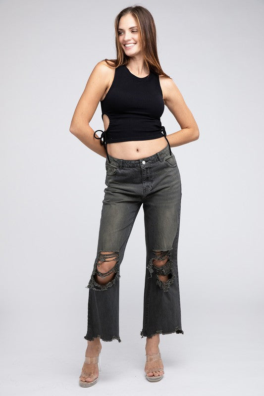 Distressed Vintage Washed Wide Leg Pants - PureLove Designs LLC