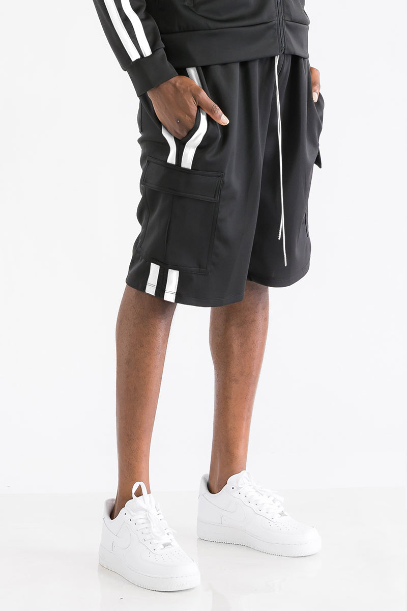 TWO STRIPE CARGO POCKET TRACK SHORTS - PureLove Designs LLC