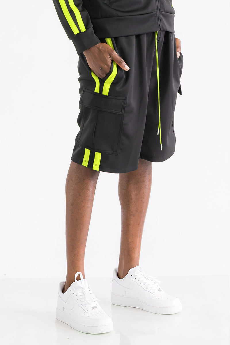 TWO STRIPE CARGO POCKET TRACK SHORTS - PureLove Designs LLC