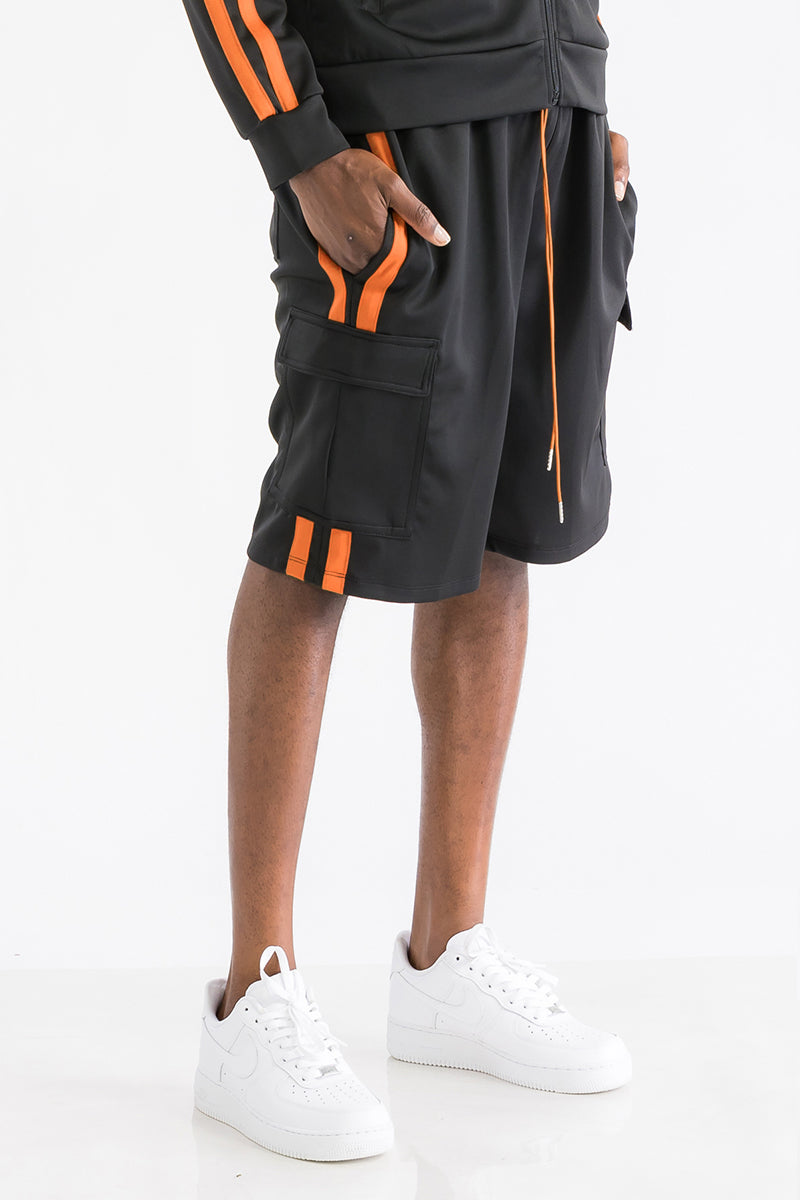 TWO STRIPE CARGO POCKET TRACK SHORTS - PureLove Designs LLC