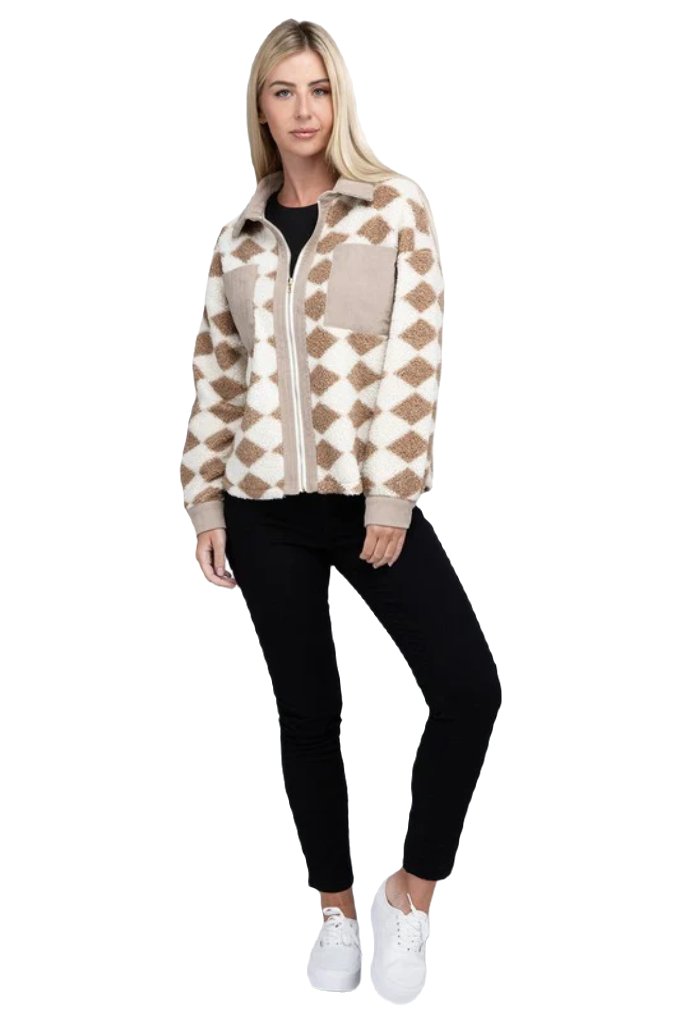 Checked Zip Pockets Jacket - PureLove Designs LLC