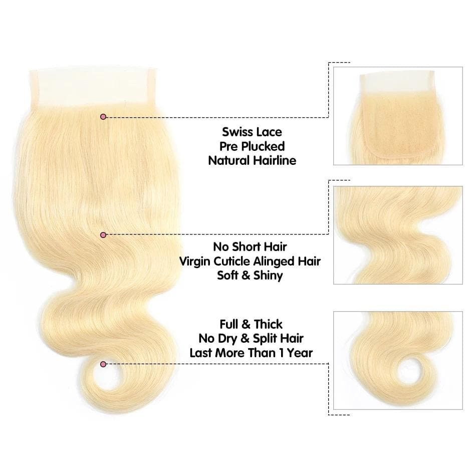 Premium Virgin Lace Closure with Preplucked Hairline / 613 Blonde lace closure - PureLove Designs LLC