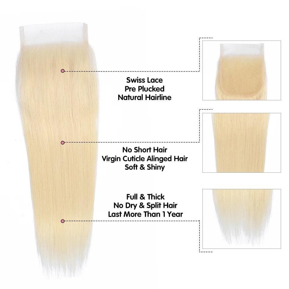 Premium Virgin Lace Closure with Preplucked Hairline / 613 Blonde lace closure - PureLove Designs LLC