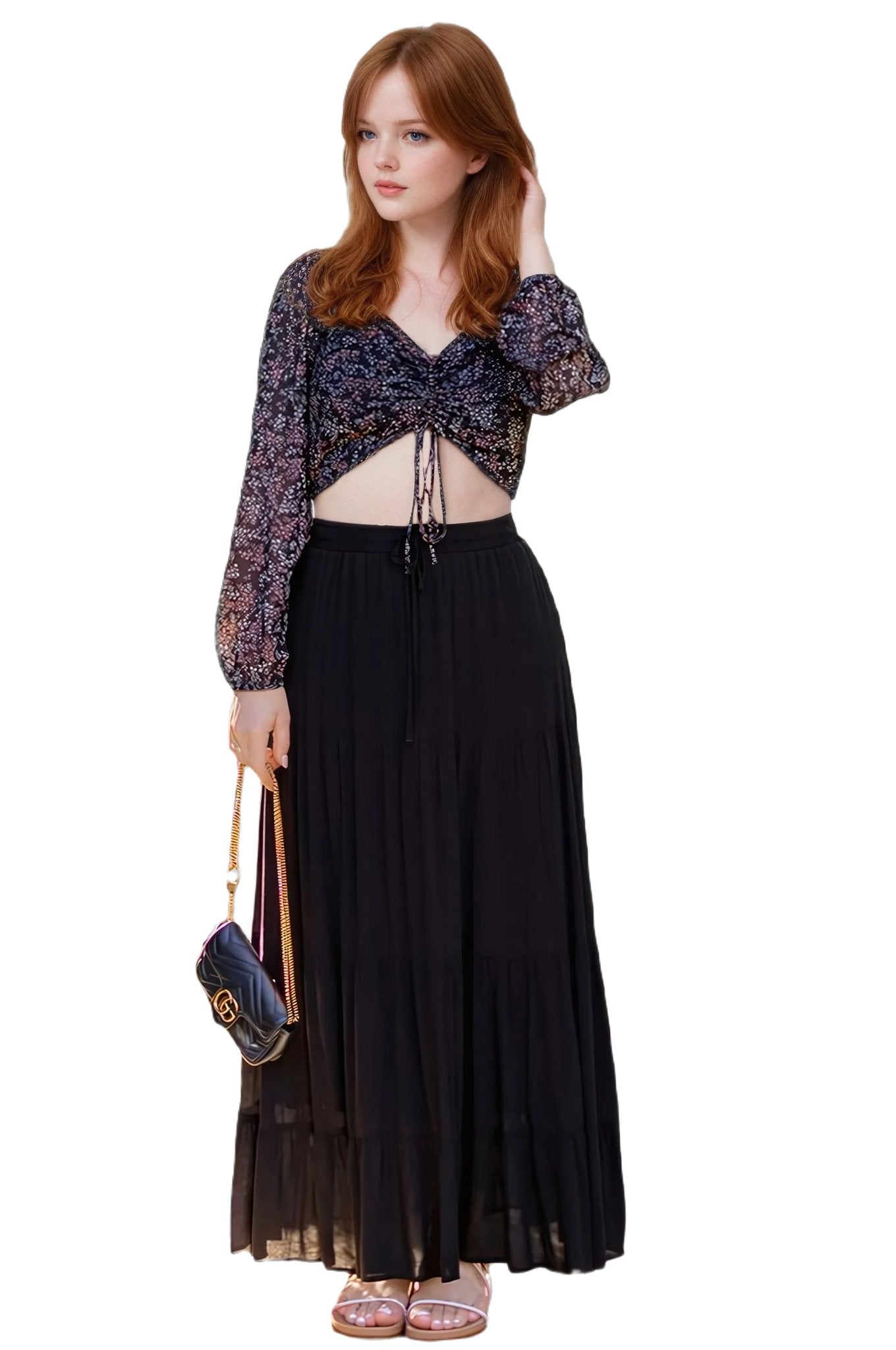 Solid Maxi Skirt, Boho Skirt, Tiered skirt in Black - PureLove Designs LLC