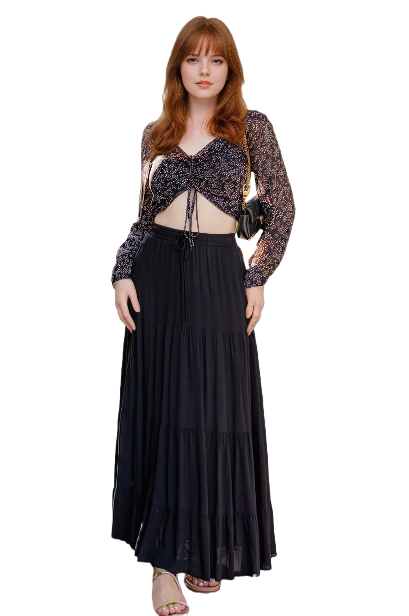 Solid Maxi Skirt, Boho Skirt, Tiered skirt in Black - PureLove Designs LLC