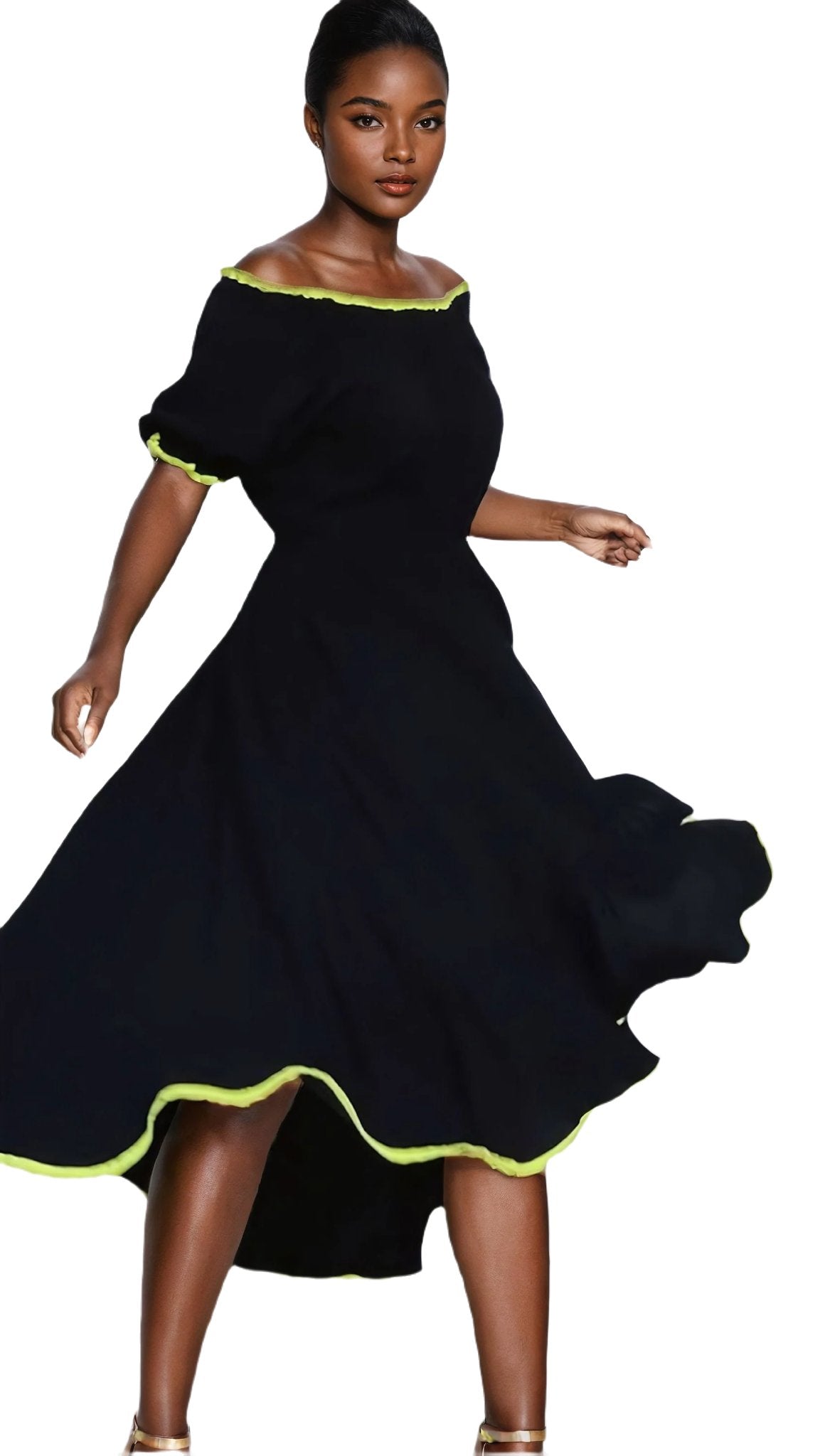 Fit and Flare Dress, Black Ruffle Dress, Black Swing Dress - PureLove Designs LLC